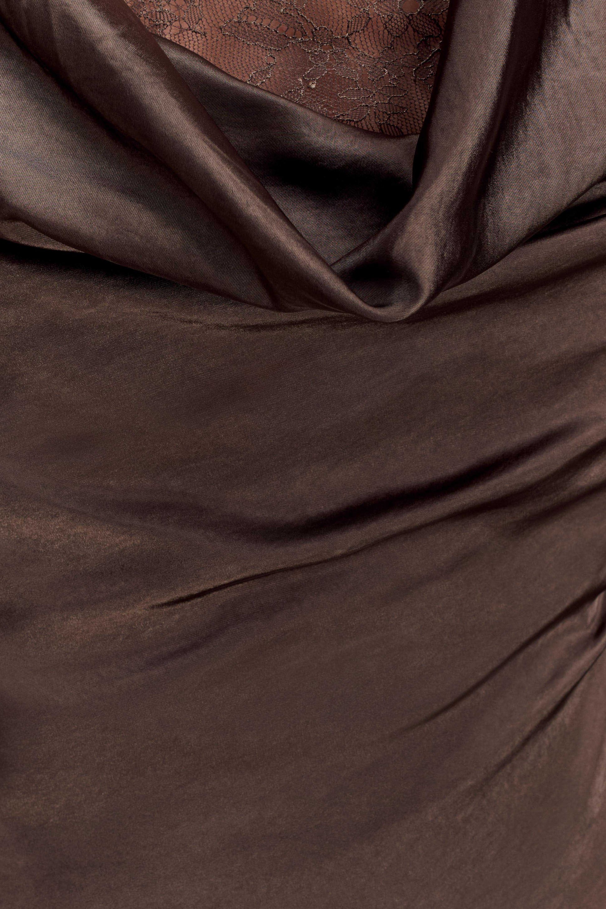 Eliza Long Sleeve Cowl Lace And Satin Maxi Dress - Mocha #8