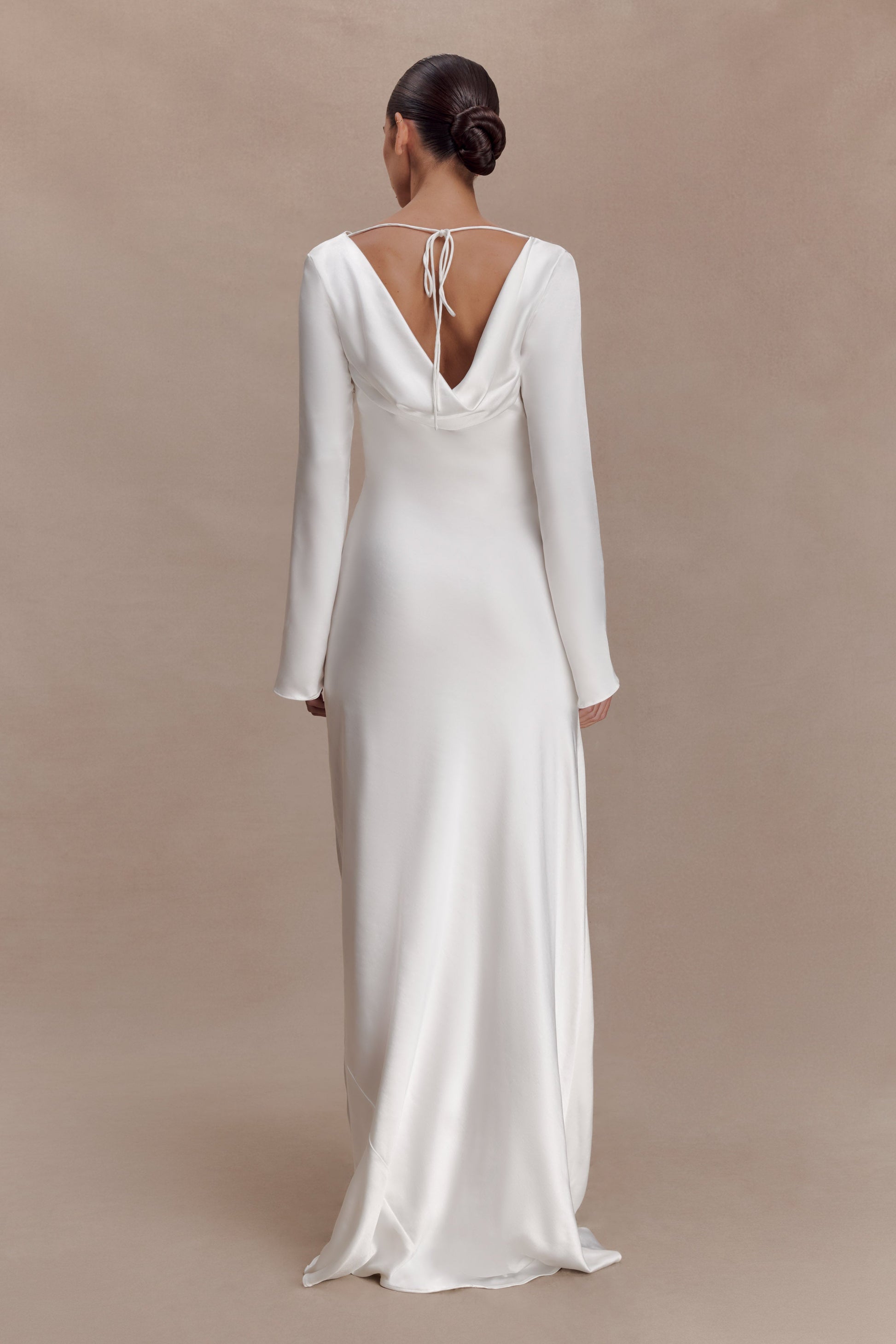 Eliza Long Sleeve Cowl Lace And Satin Maxi Dress - Ivory #2