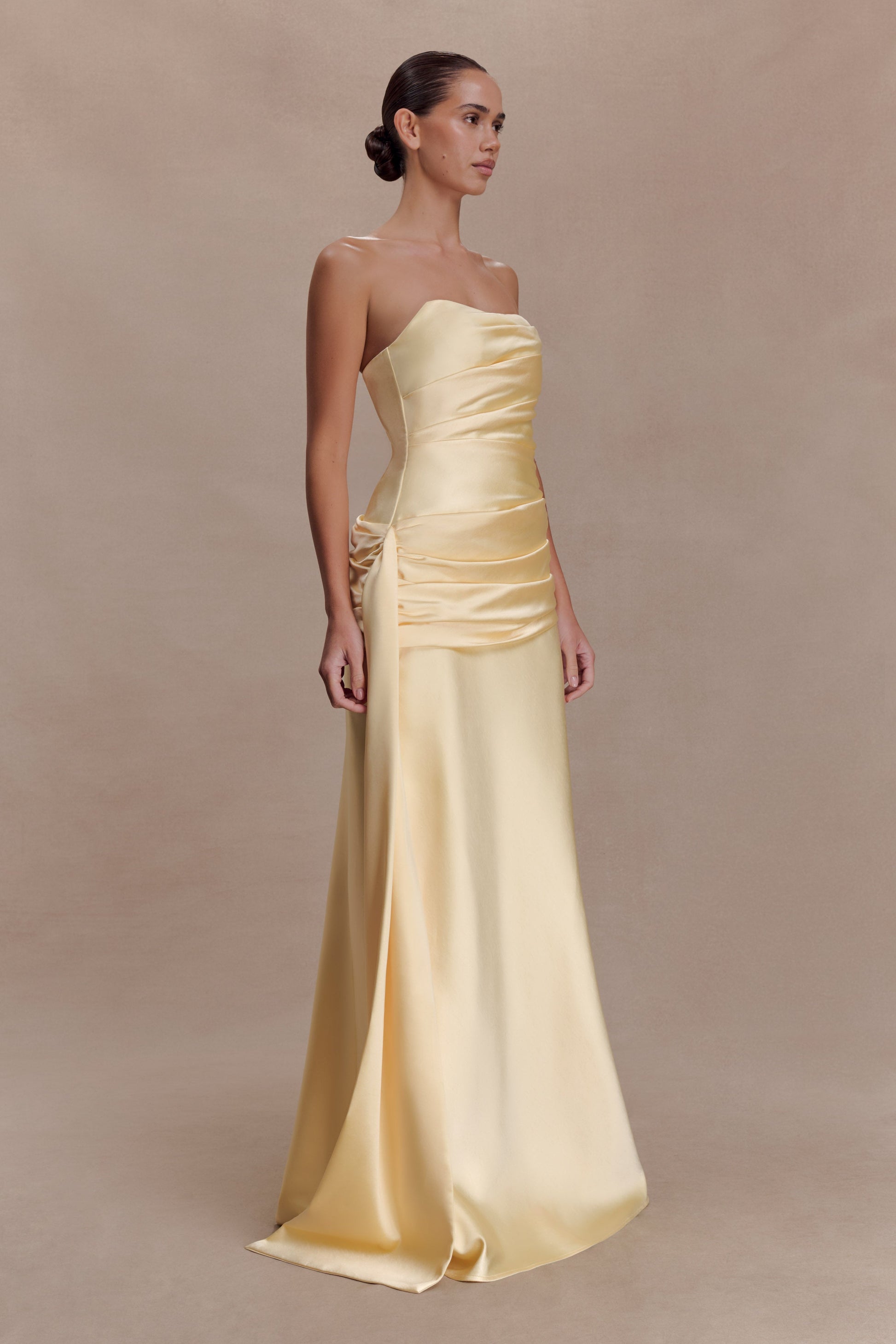 Sarah Strapless Maxi Dress With Waist Tie - Lemon #8