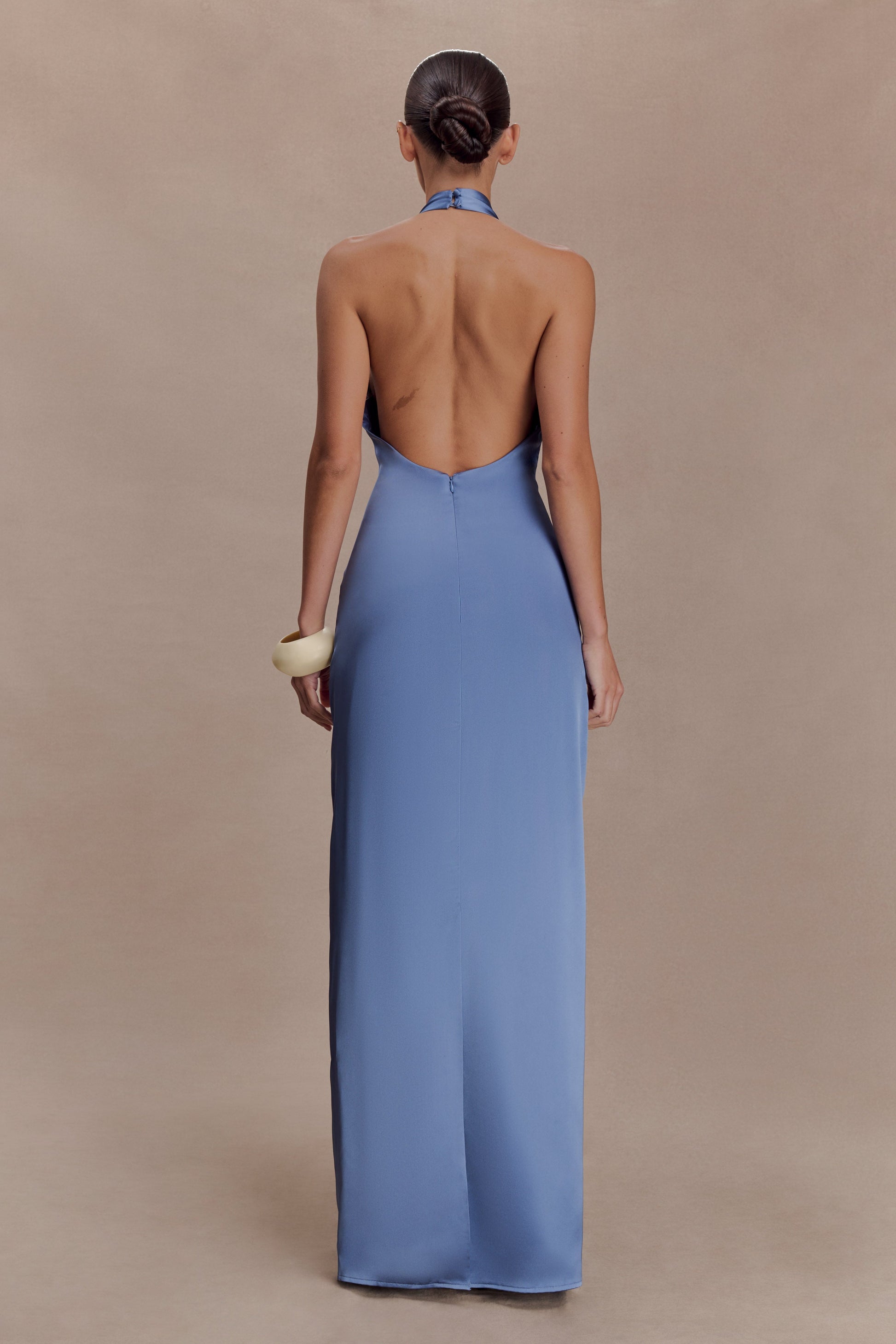 Jade Satin Halter Maxi Dress - Steel Blue #2