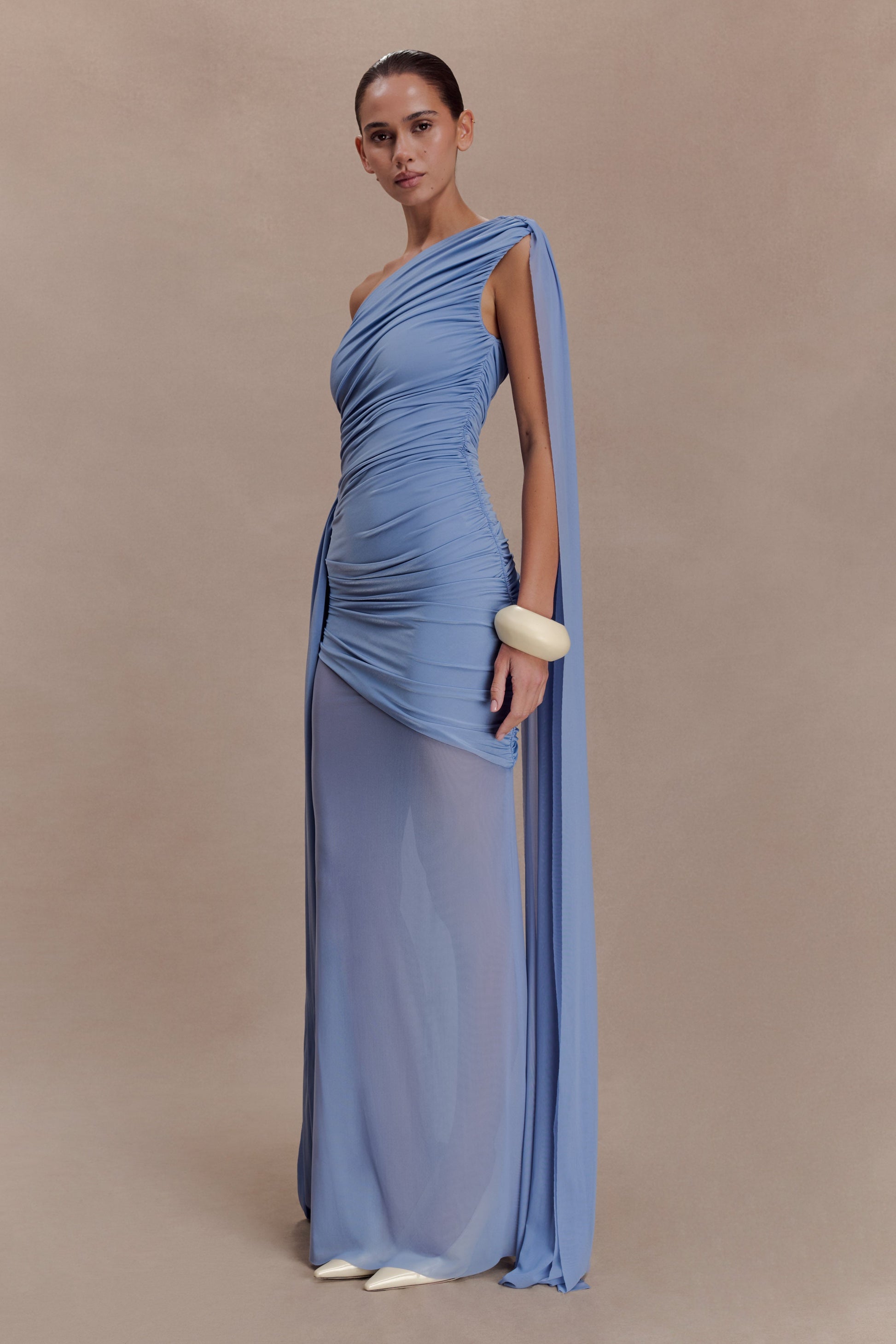 Asher Slinky One Shoulder Maxi Dress - Cornflower Blue #4
