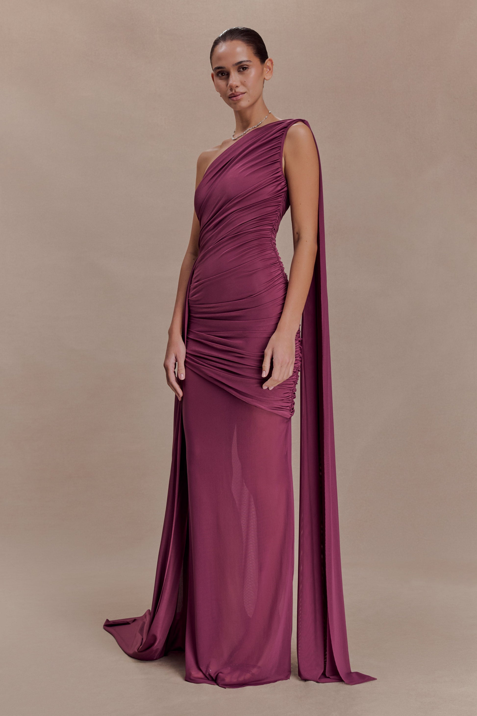 Asher Slinky One Shoulder Maxi Dress - Neutral Plum #5