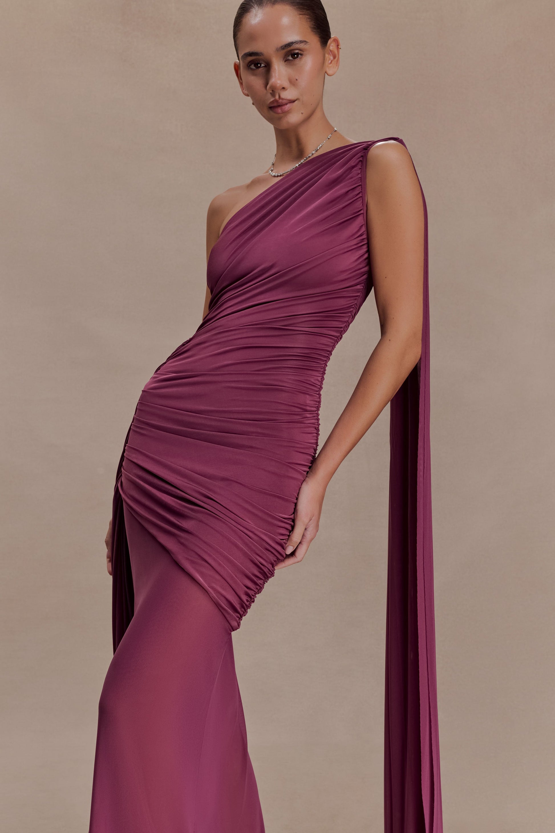 Asher Slinky One Shoulder Maxi Dress - Neutral Plum #3