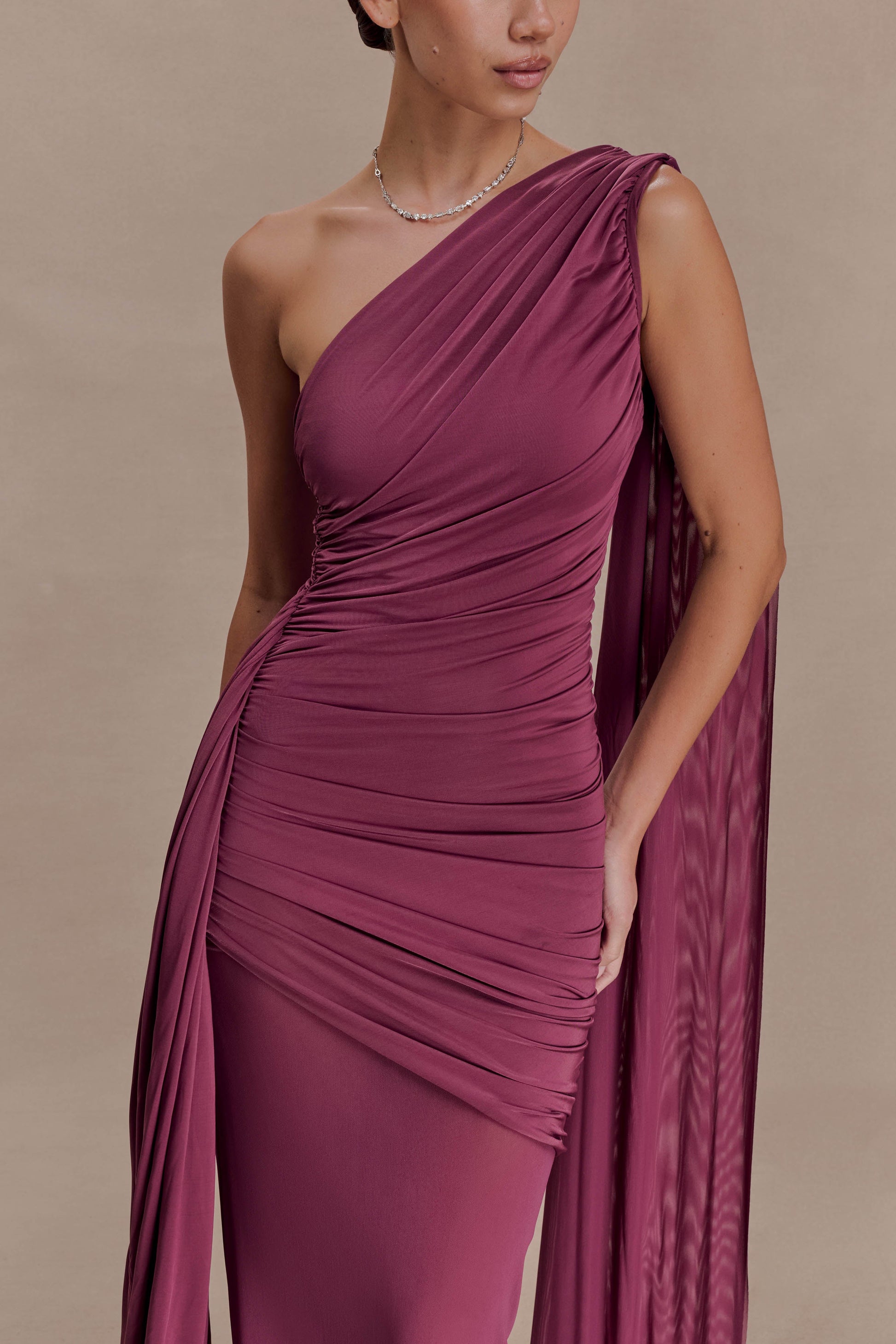 Asher Slinky One Shoulder Maxi Dress - Neutral Plum #4
