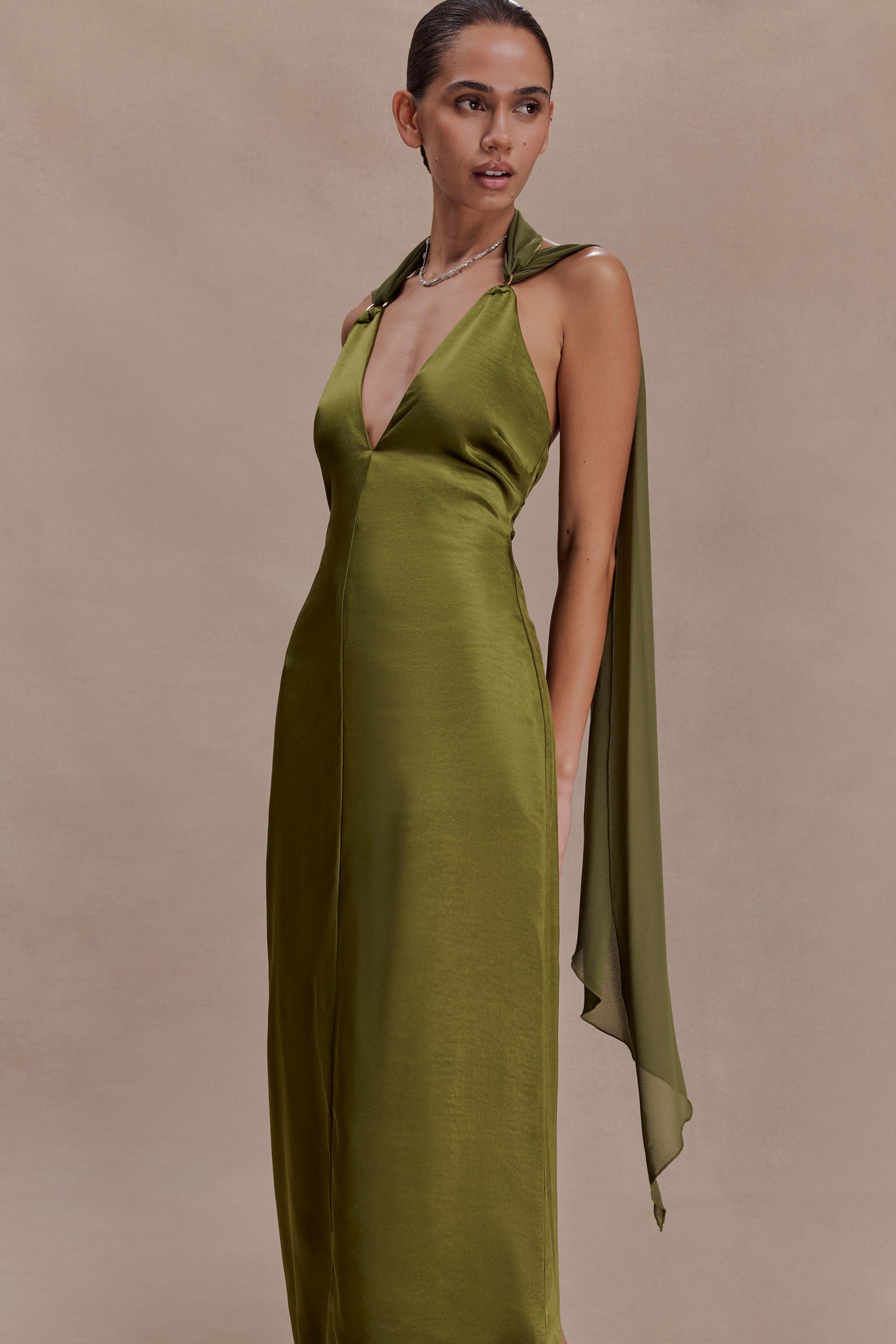 khaki maxi dress uk Halvar Maxi Dress Khaki LUXMII