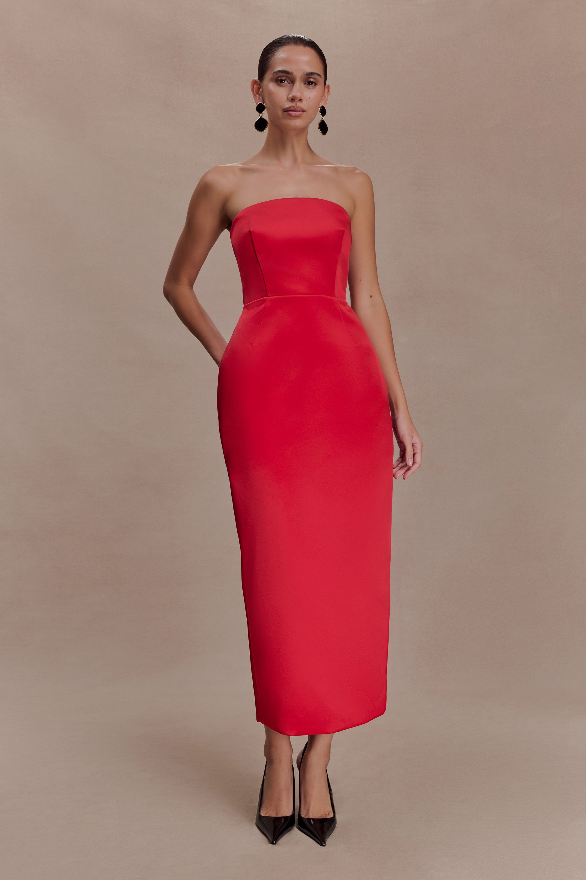 Ophelia Peplum Satin Maxi Dress - Red #5