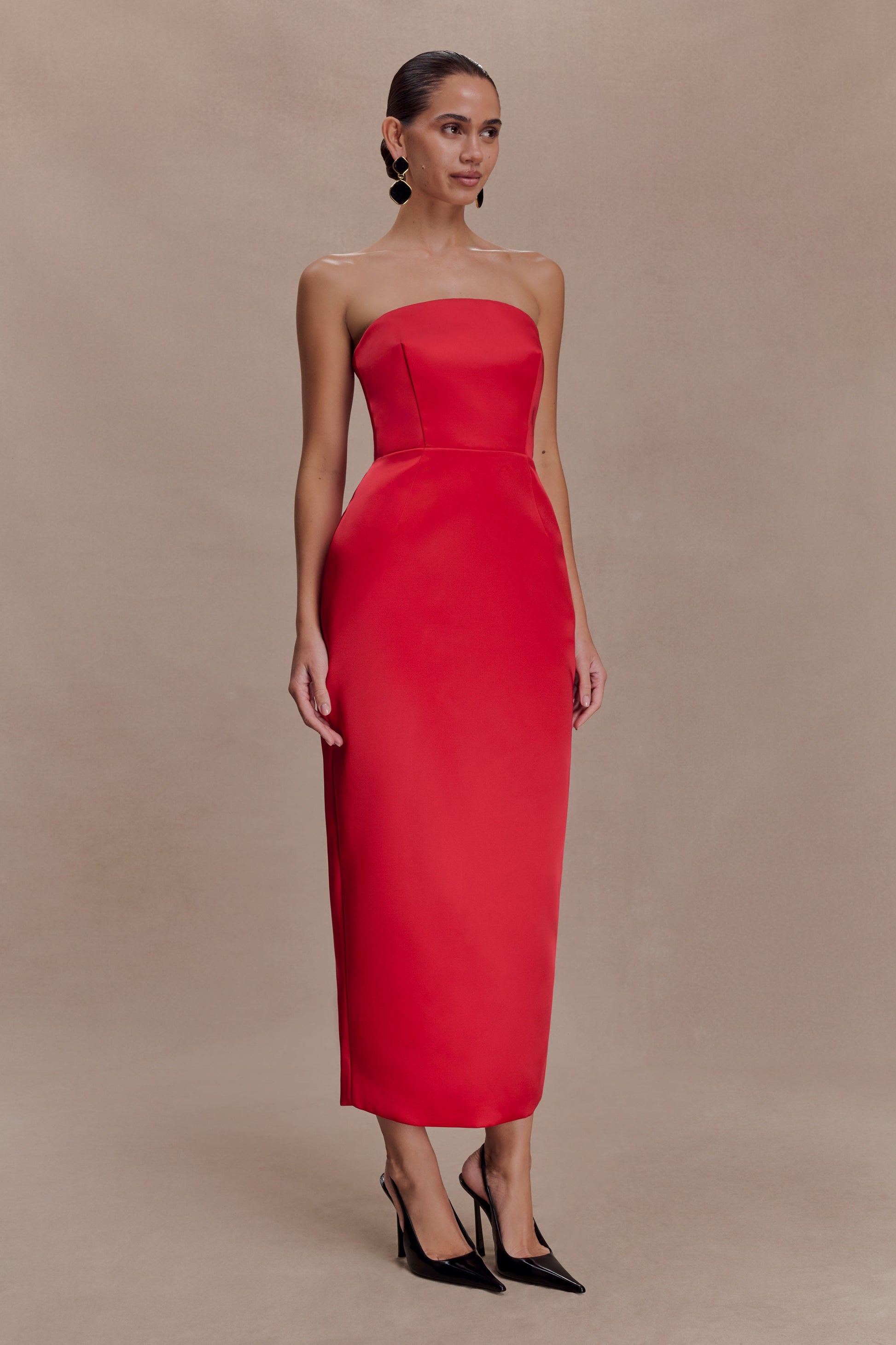 Ophelia Peplum Satin Maxi Dress - Red #4