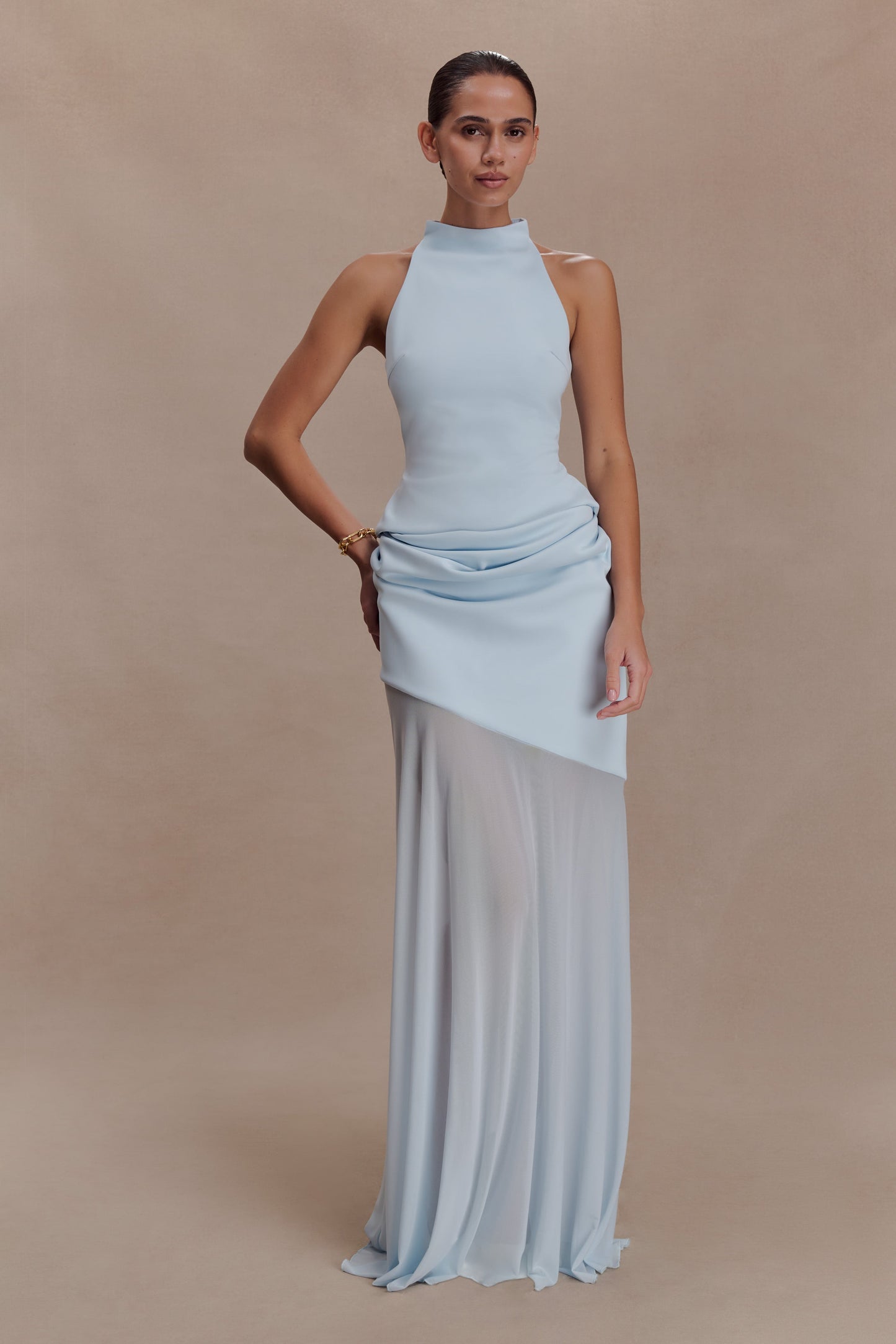 Portia Scuba And Mesh Maxi Skirt - Pale Blue