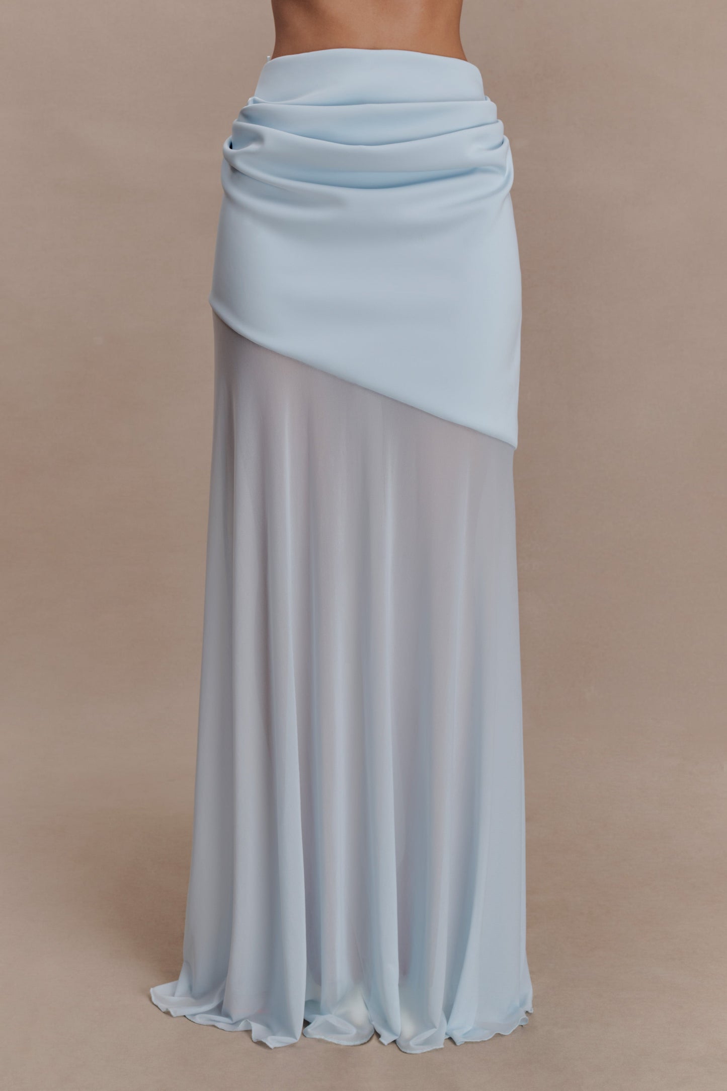 Portia Scuba And Mesh Maxi Skirt - Pale Blue