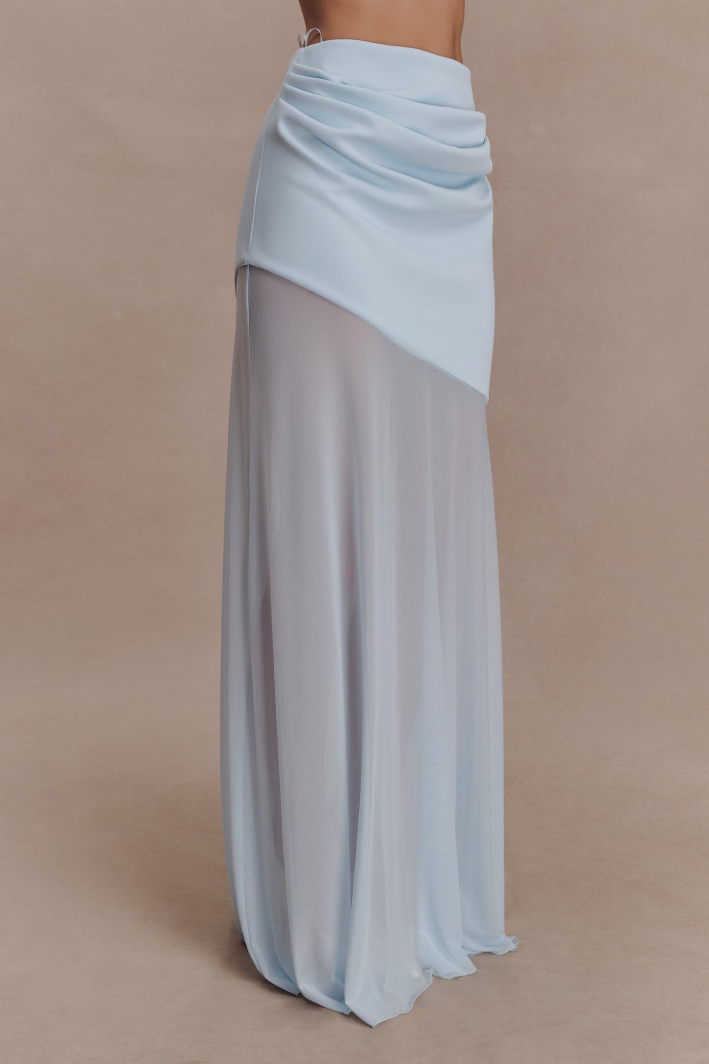 Portia Scuba And Mesh Maxi Skirt - Pale Blue