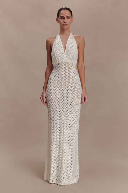 Deeliah Halterneck Crochet Maxi Dress -  Ivory