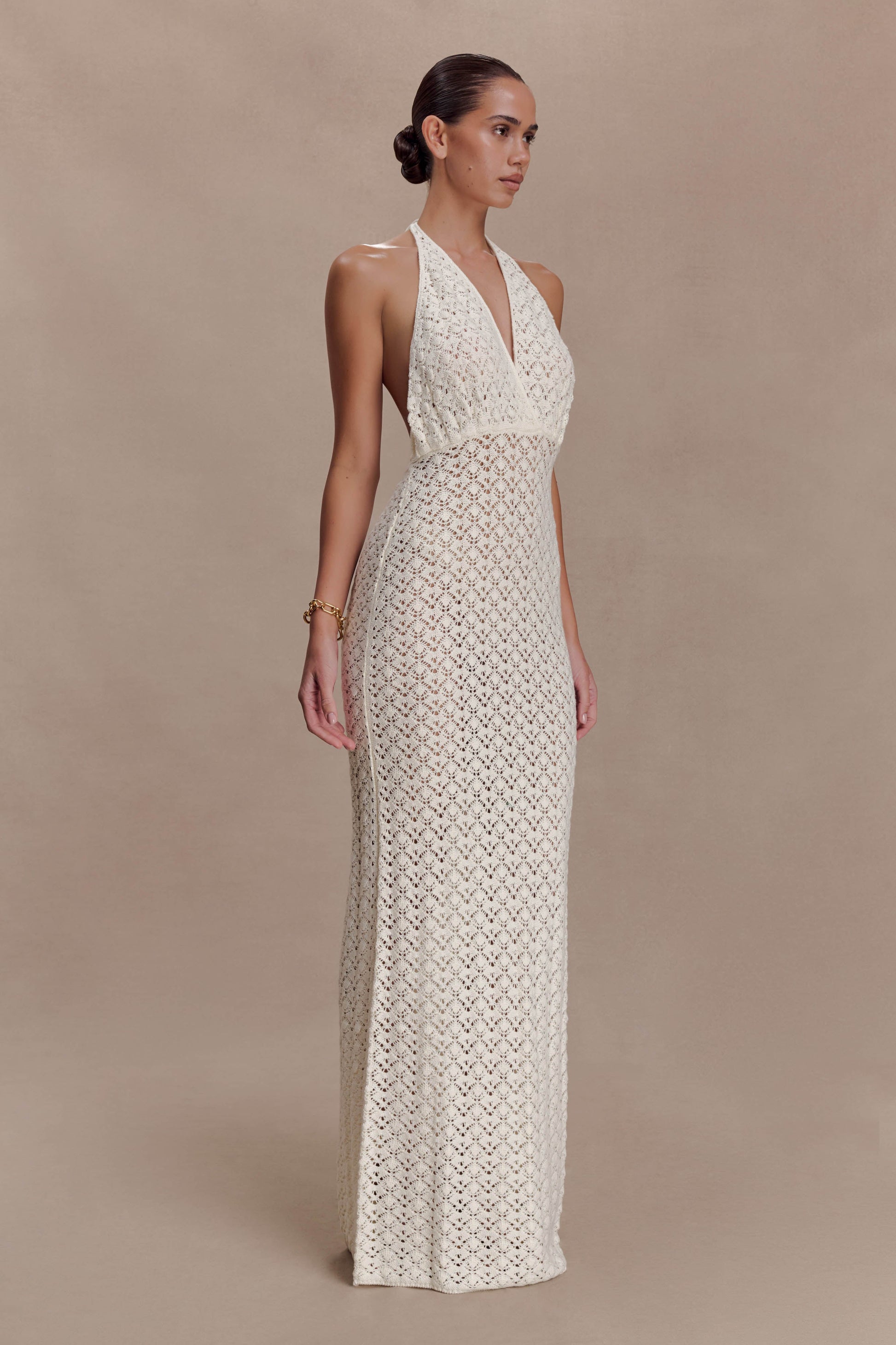 Deeliah Halterneck Crochet Maxi Dress -  Ivory #4
