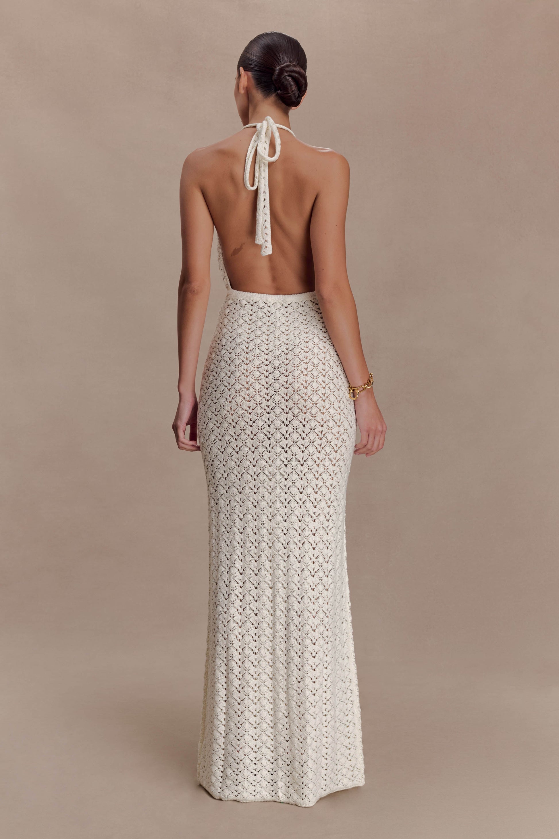 Deeliah Halterneck Crochet Maxi Dress -  Ivory #2