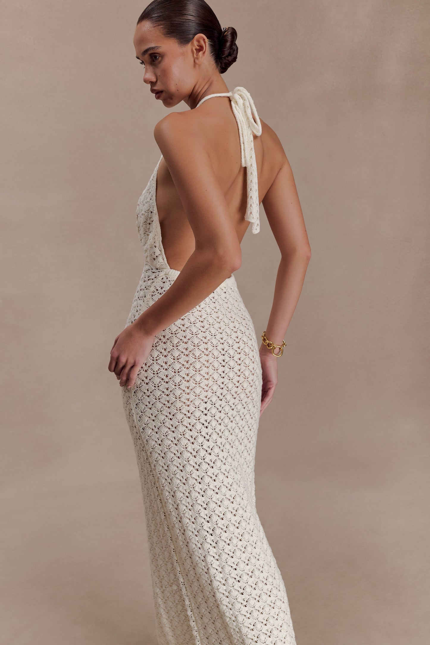Deeliah Halterneck Crochet Maxi Dress -  Ivory