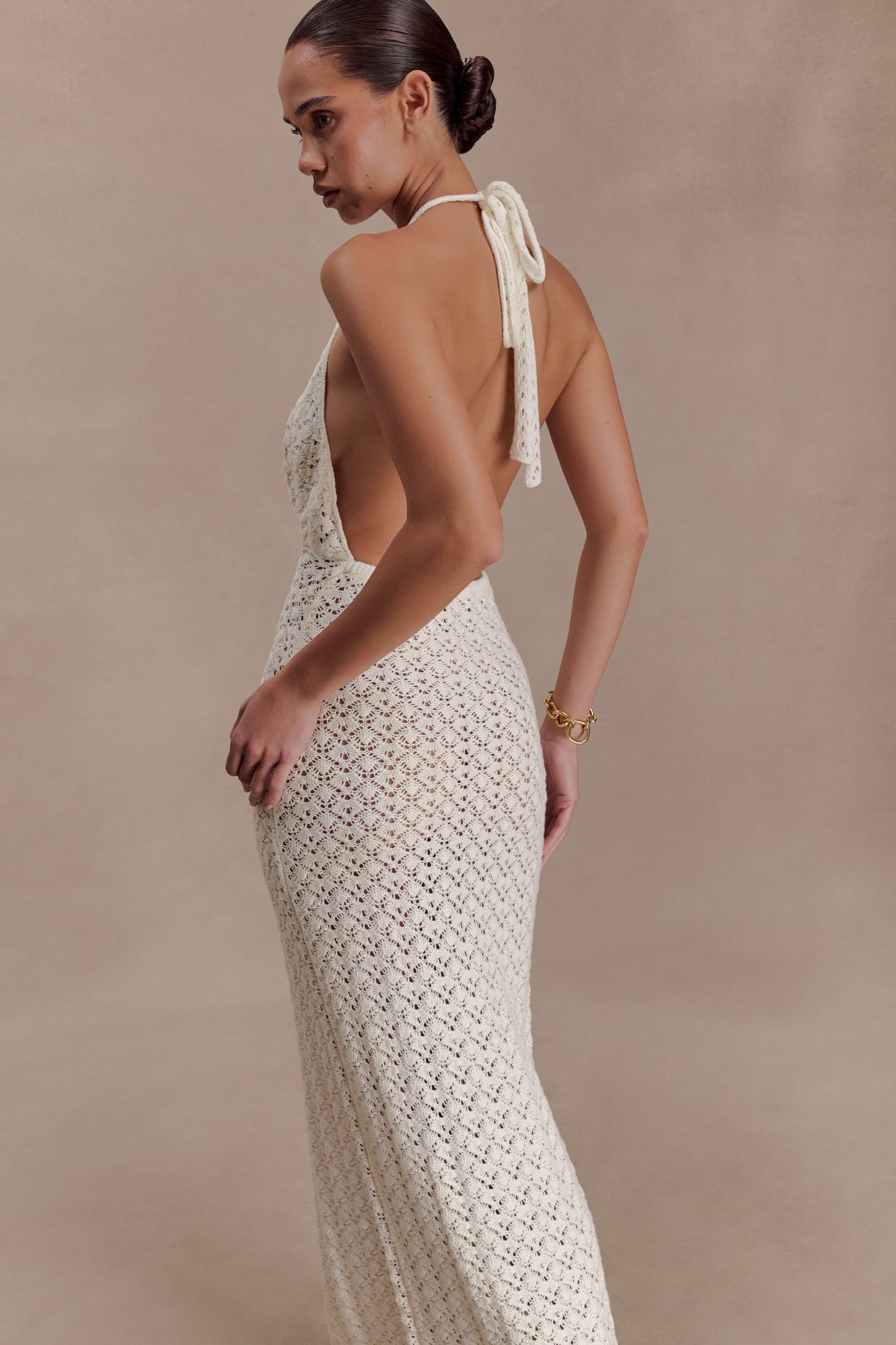 Deeliah Halterneck Crochet Maxi Dress -  Ivory #7