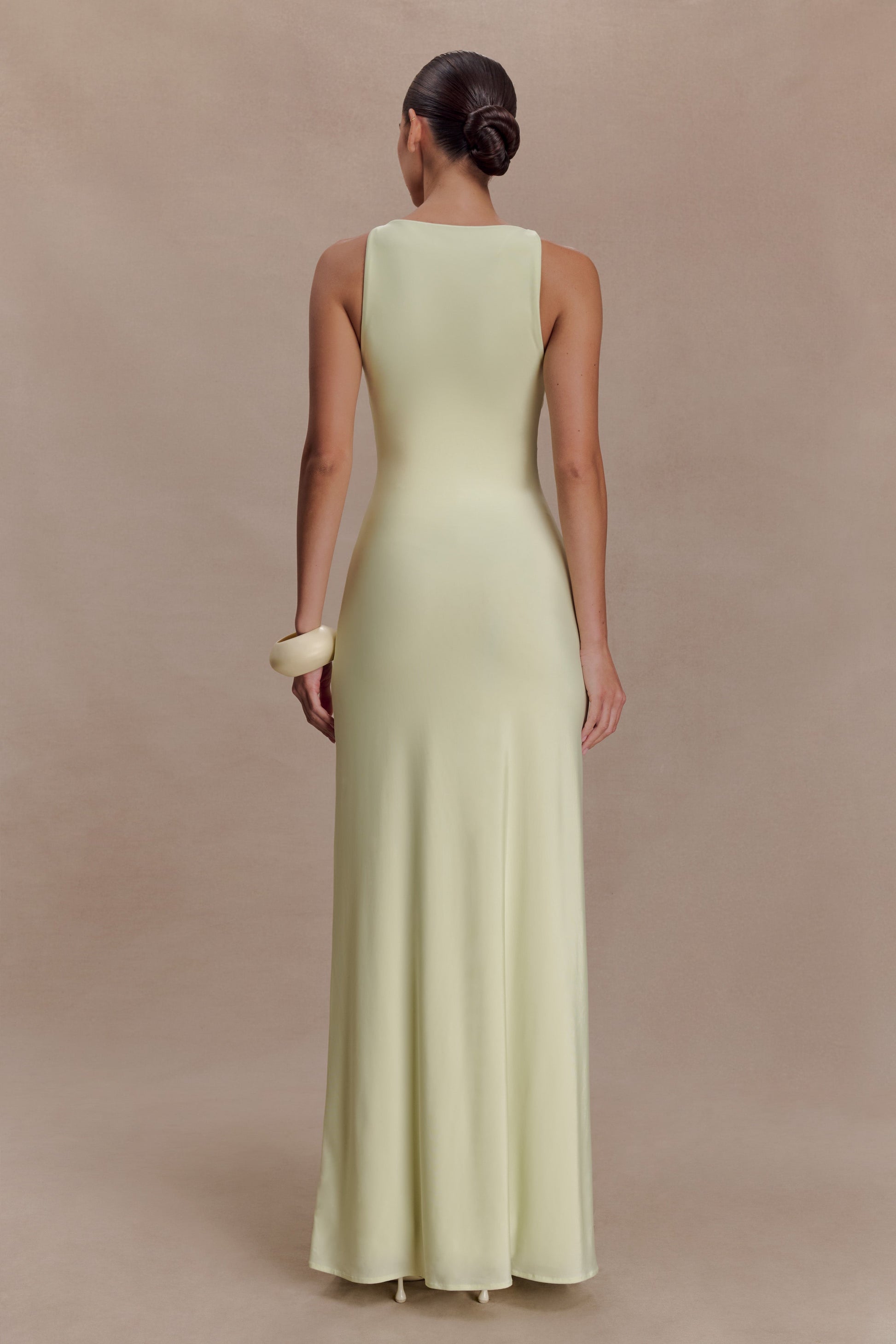 Perrie Slinky Ruched Maxi Dress - Pastel Lime #2