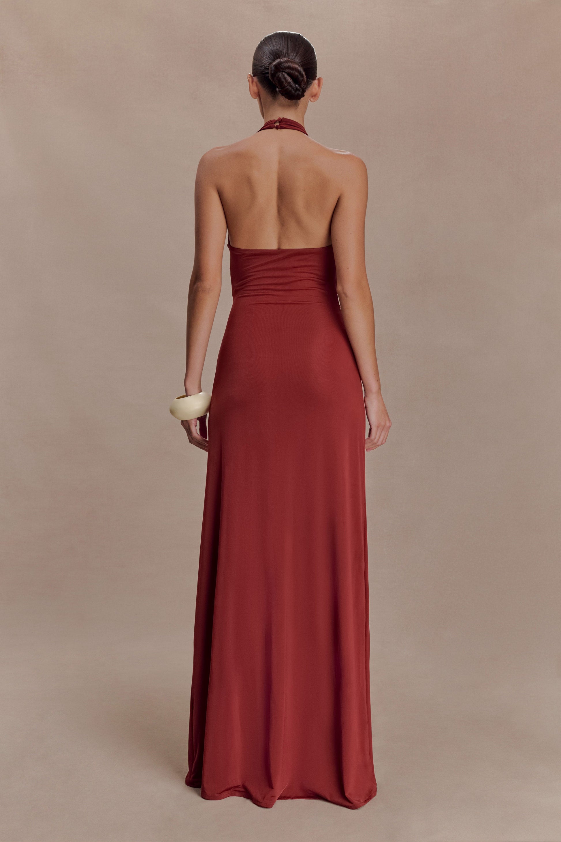 Veda Slinky Halter Maxi Dress - Russet #2