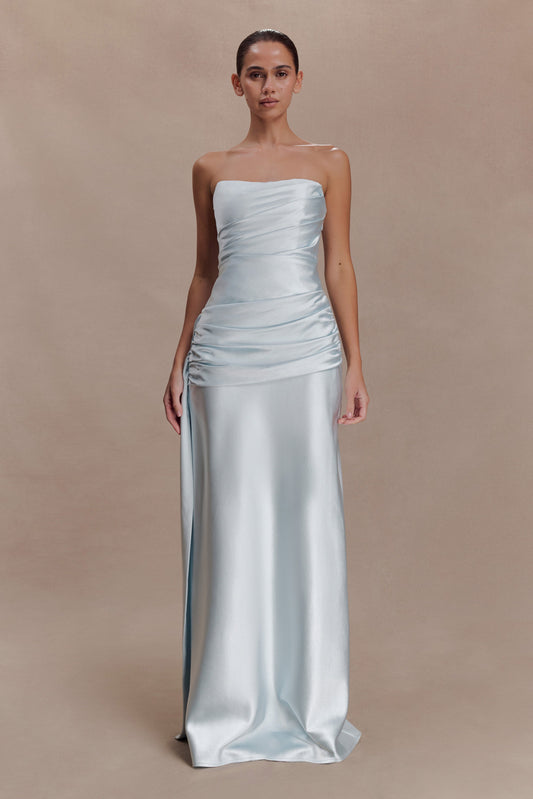 Sarah Strapless Maxi Dress With Waist Tie - Ice Blue
