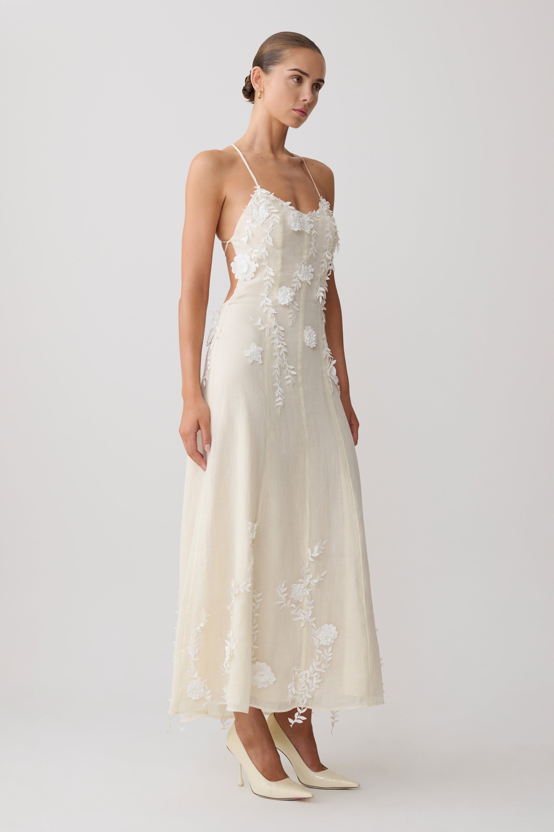 Odette Floral Lace Midi Dress - Buttermilk #3