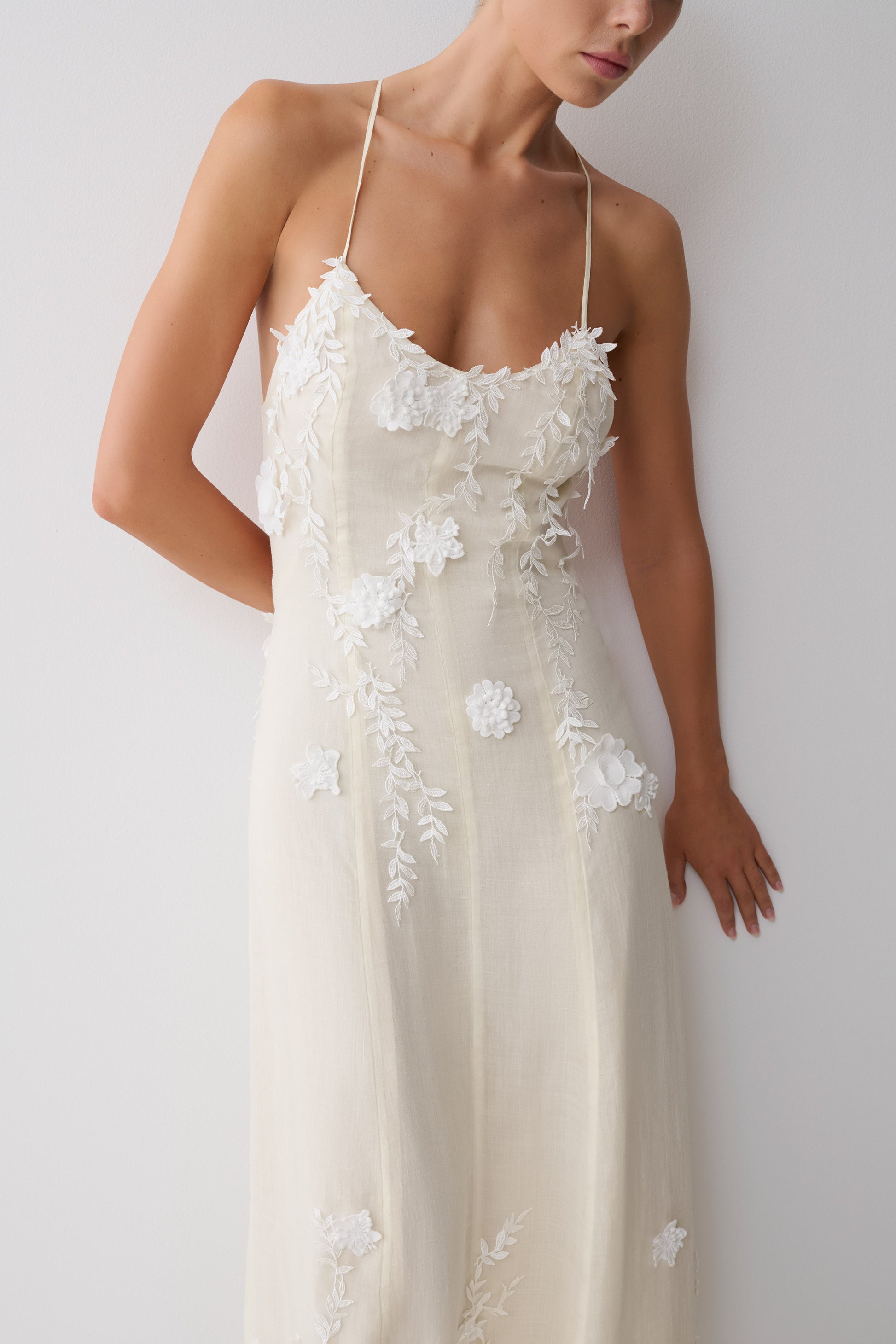Odette Floral Lace Midi Dress - Buttermilk | MESHKI UK Odette Floral Lace Midi Dress - Buttermilk | MESHKI UK