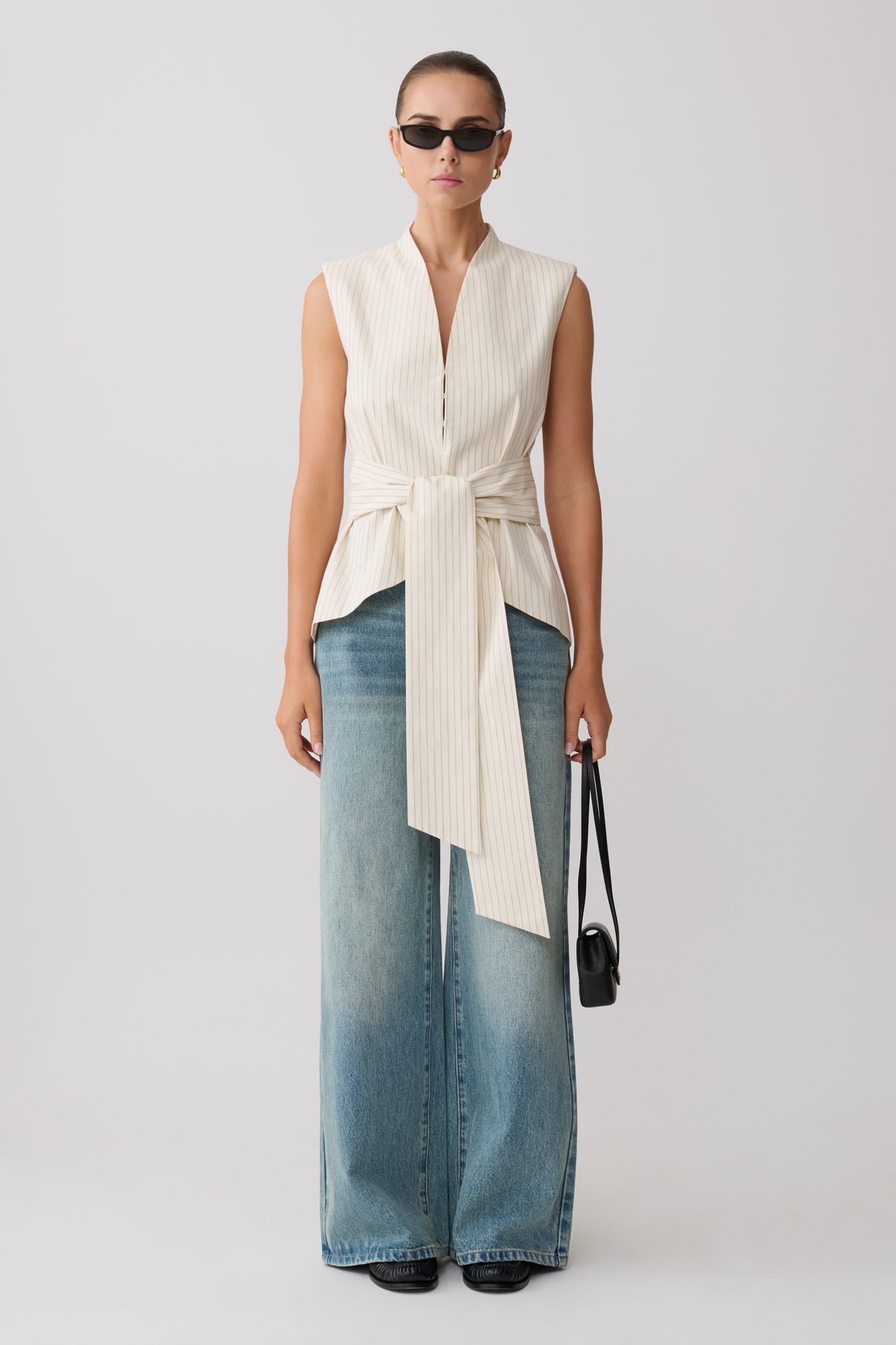 Alina Waist Tie Sleeveless Top - Stripe #6