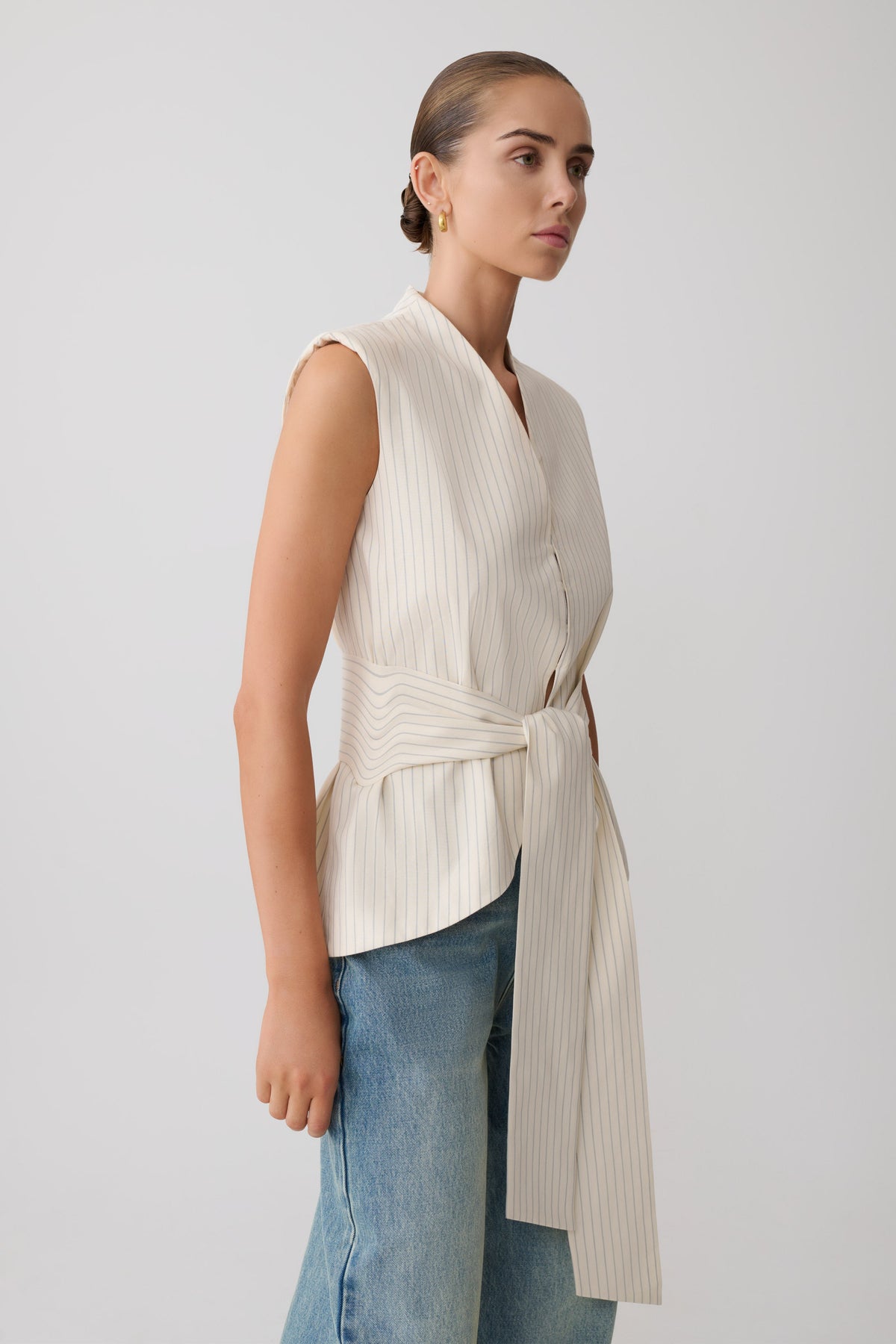 Alina Waist Tie Sleeveless Top - Stripe #8