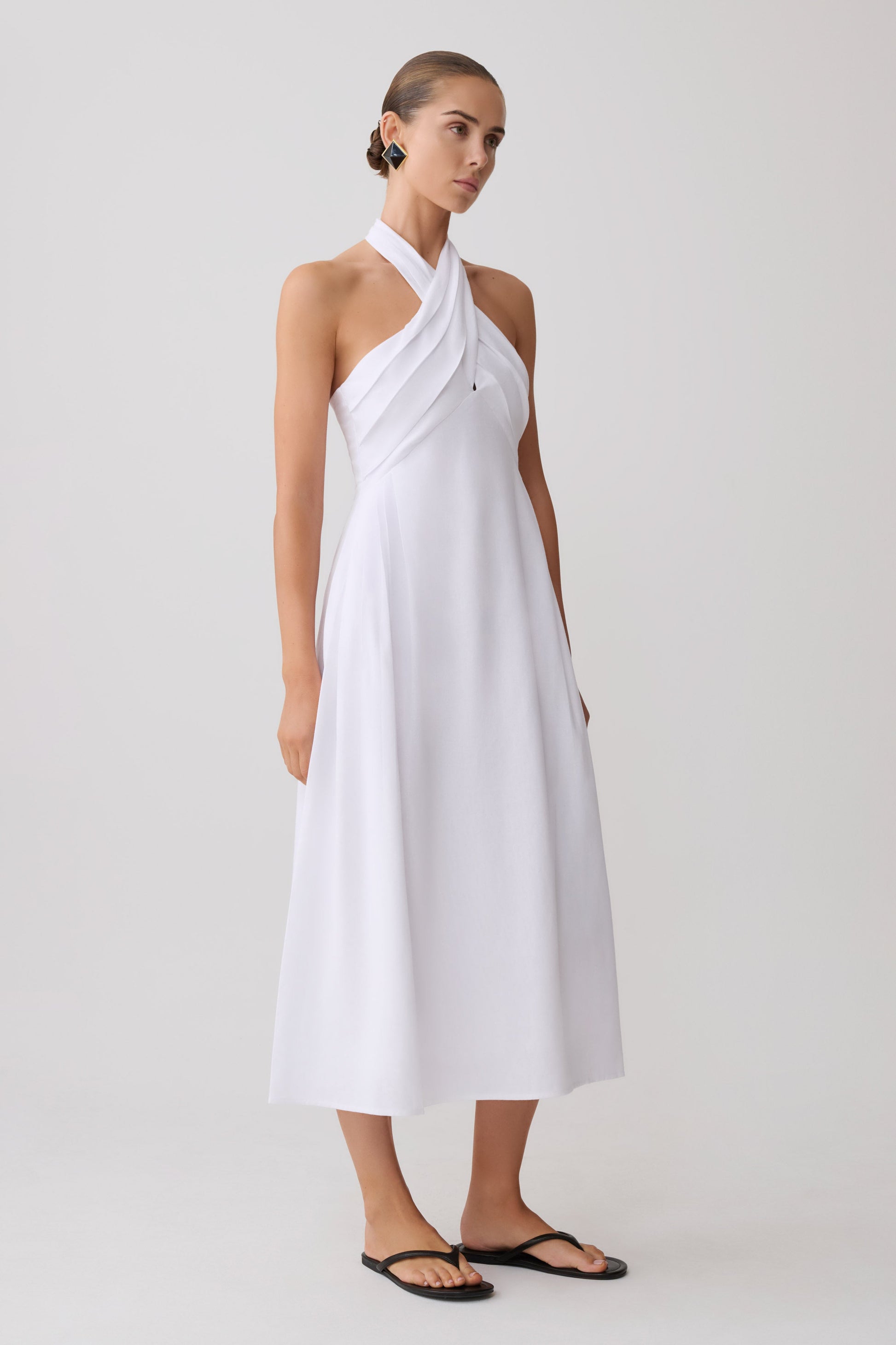 Rosie Linen Halter Midi Dress - White #4