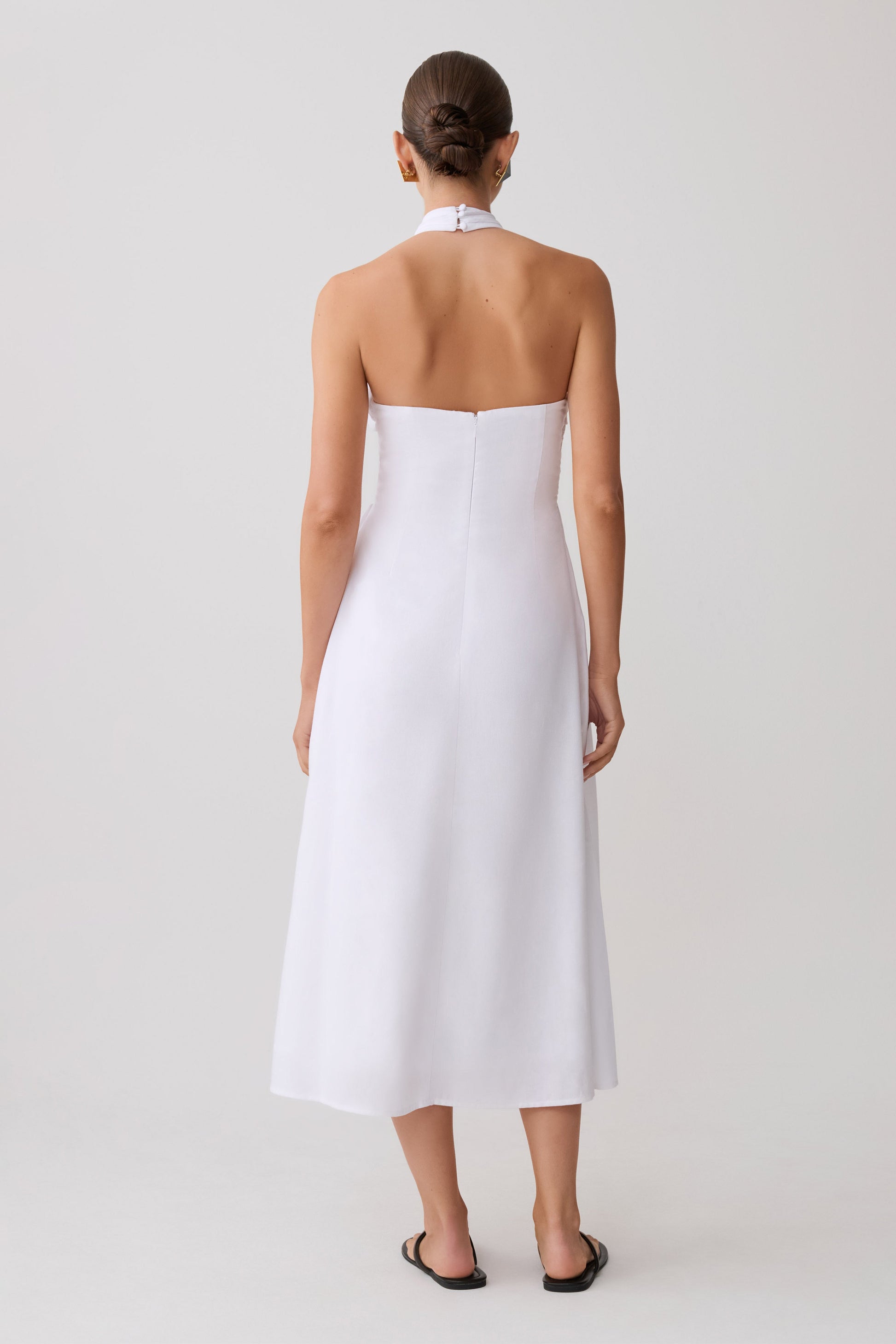 Rosie Linen Halter Midi Dress - White #2