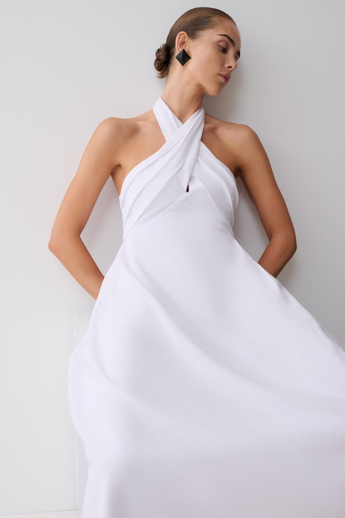 linen halter neck dress Rosie Midi - White venice lace gown Color:Peacock as Pics ASOS EDITION sheer disc
