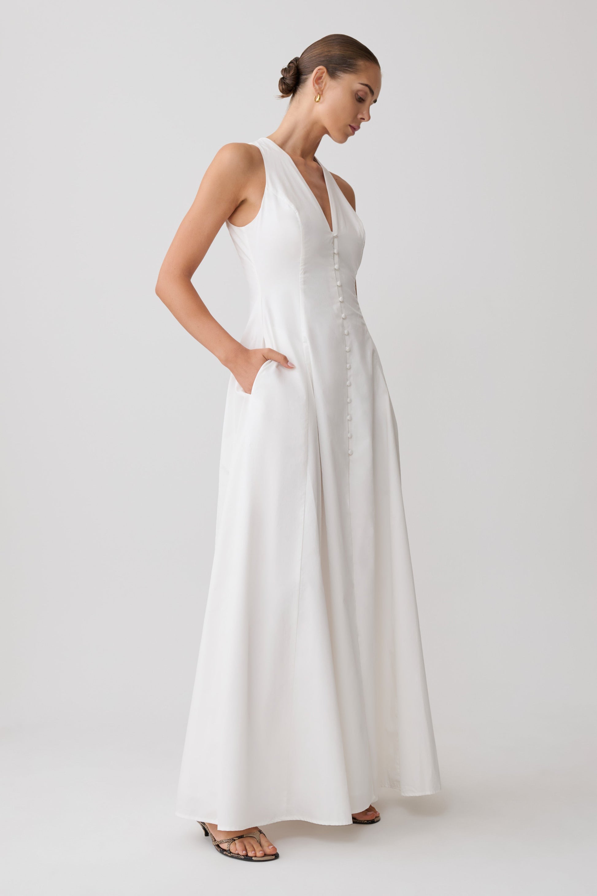 Sienna Button Down Maxi Dress - White #4