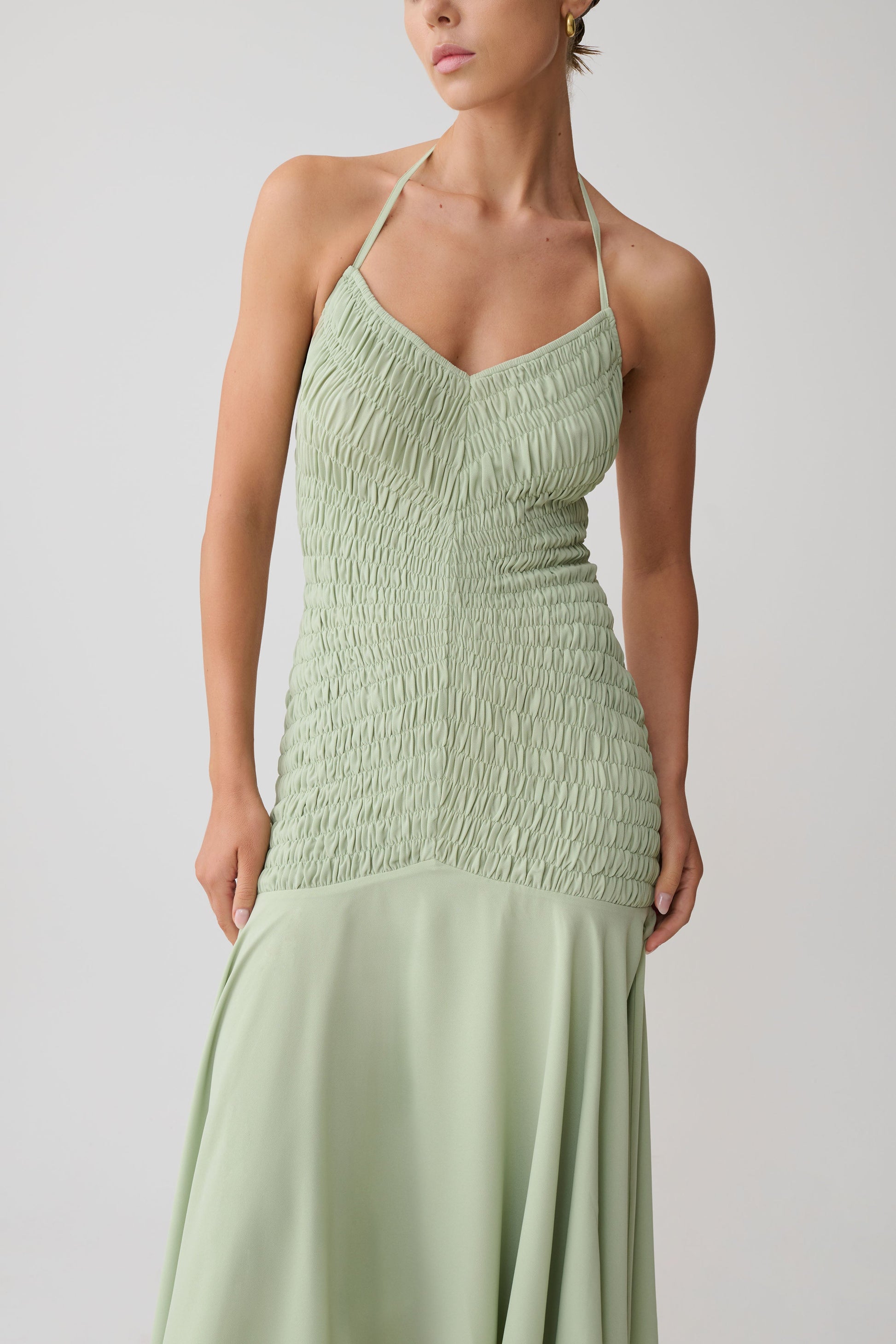 Evelyn Shirred Chiffon Maxi Dress - Sage #2
