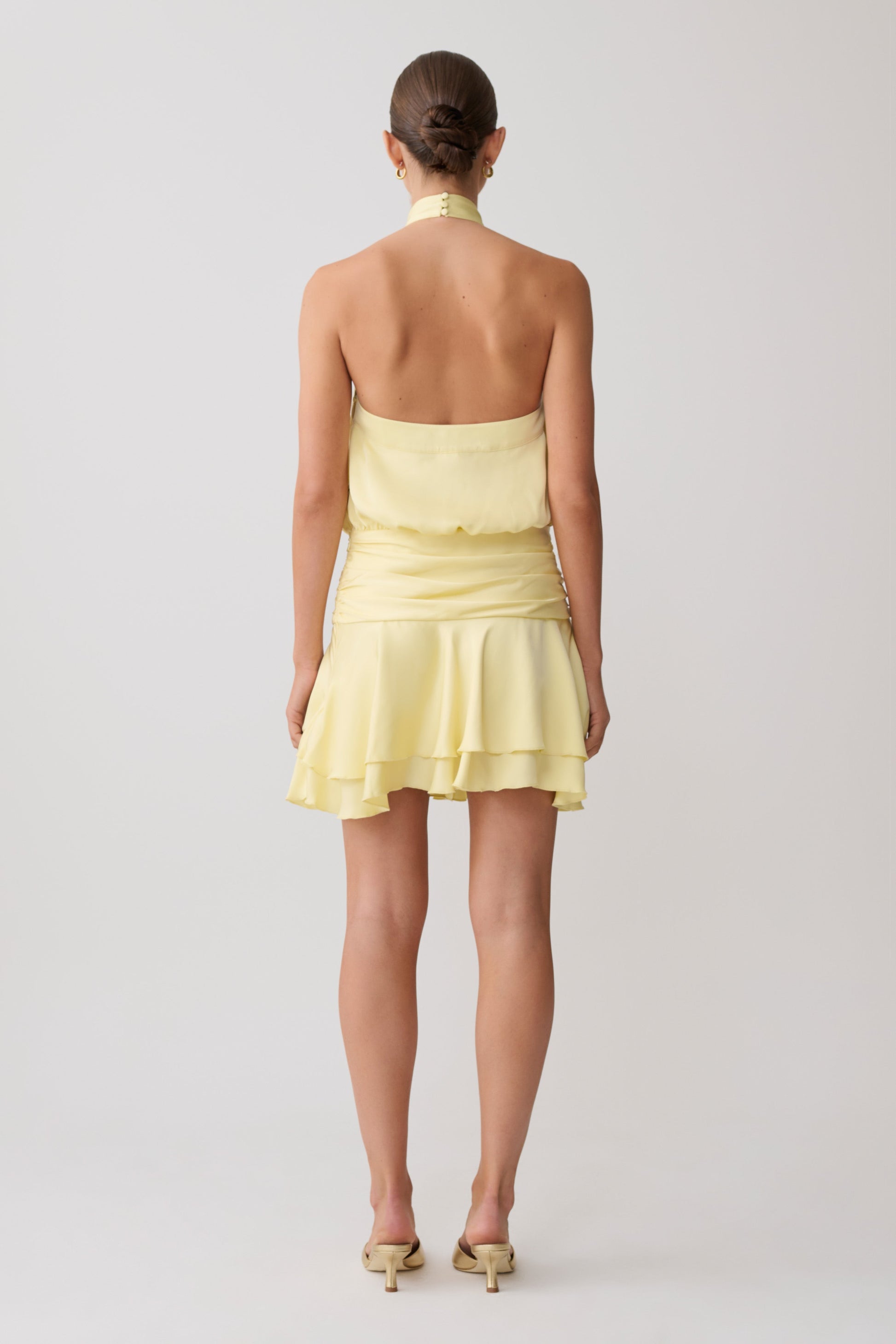 Poppy Satin Halter Mini Dress - Lemon #3