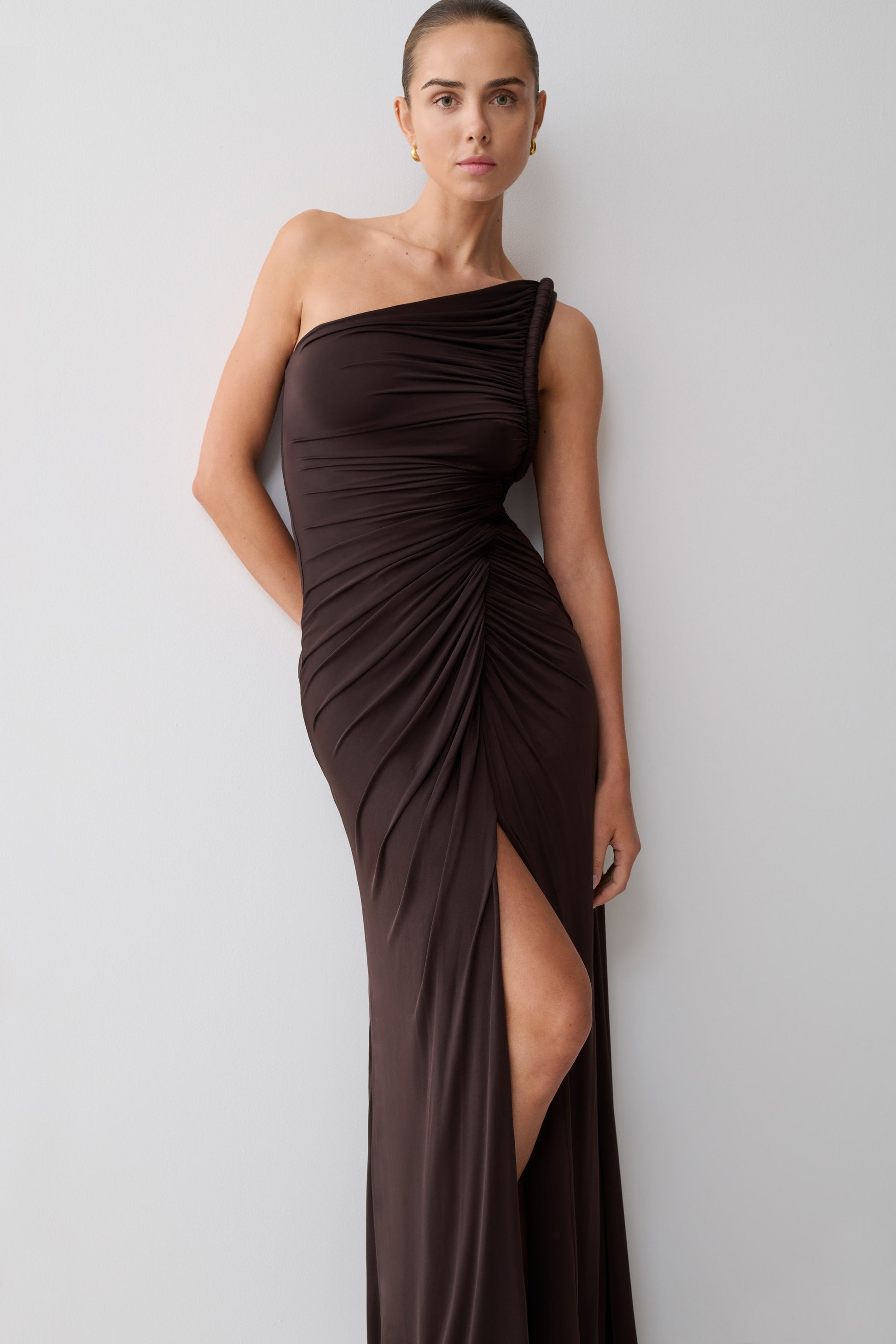 Ryn Twisted One Shoulder Maxi Dress - Dark Chocolate #3