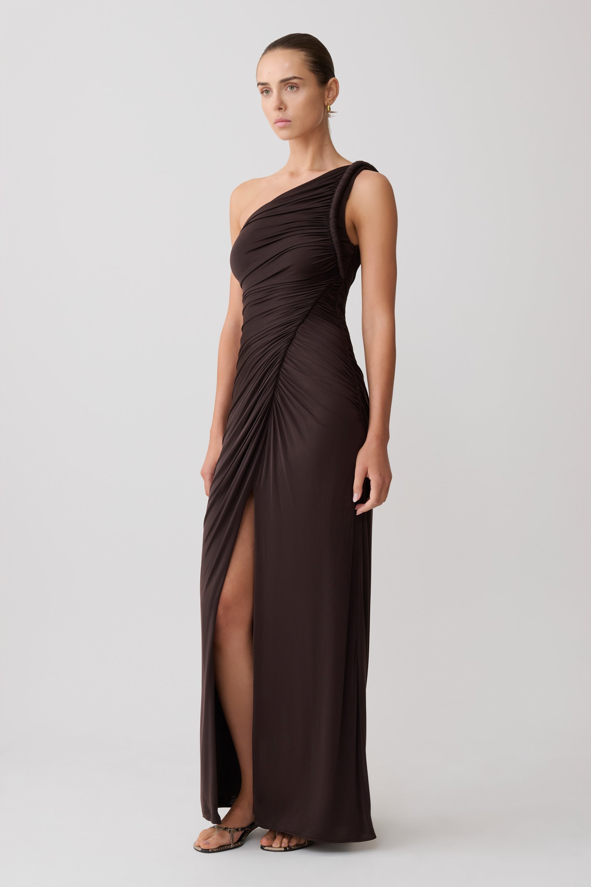 Ryn Twisted One Shoulder Maxi Dress - Dark Chocolate #4