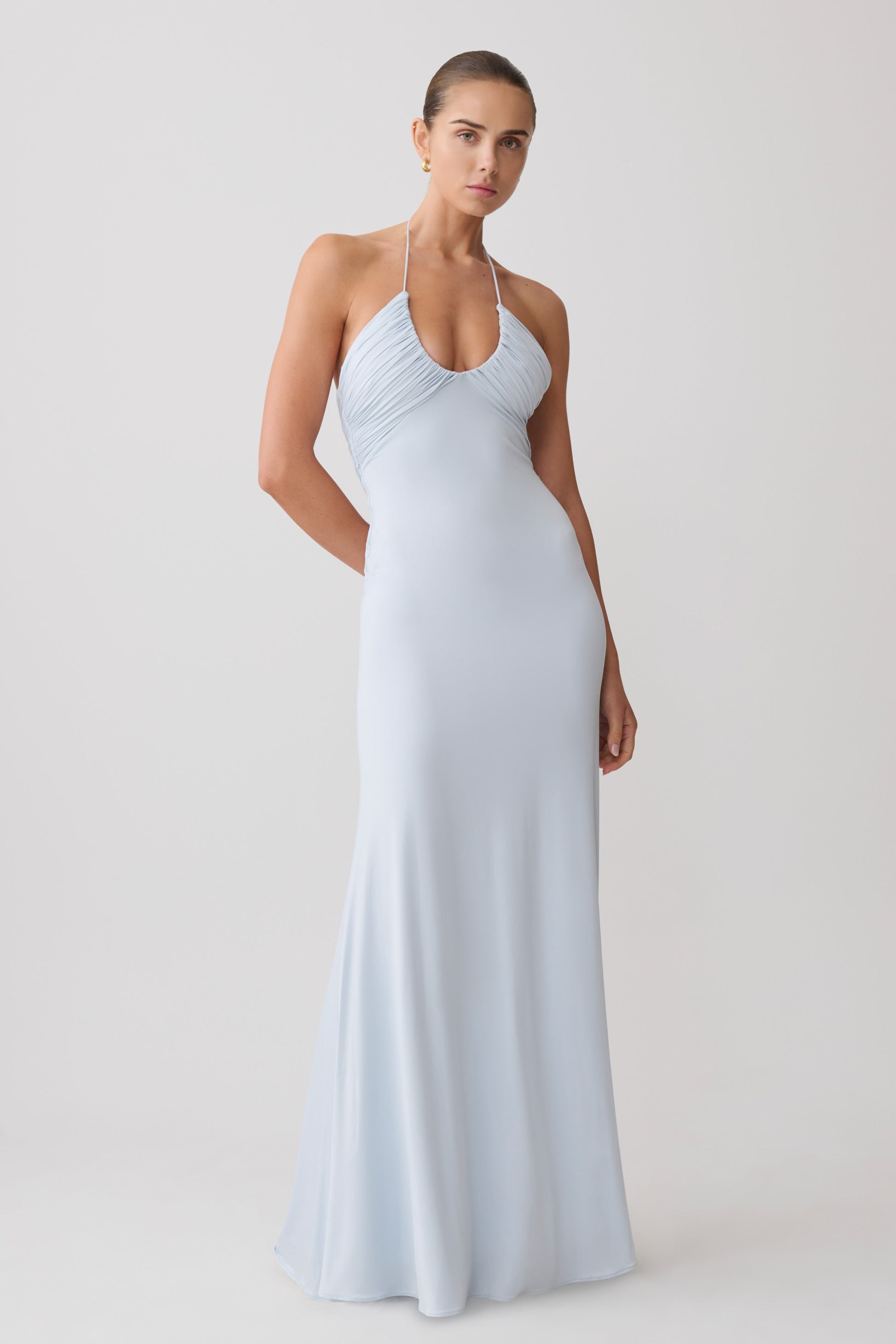 Maely Gathered Slinky Maxi Dress - Pale Blue #5