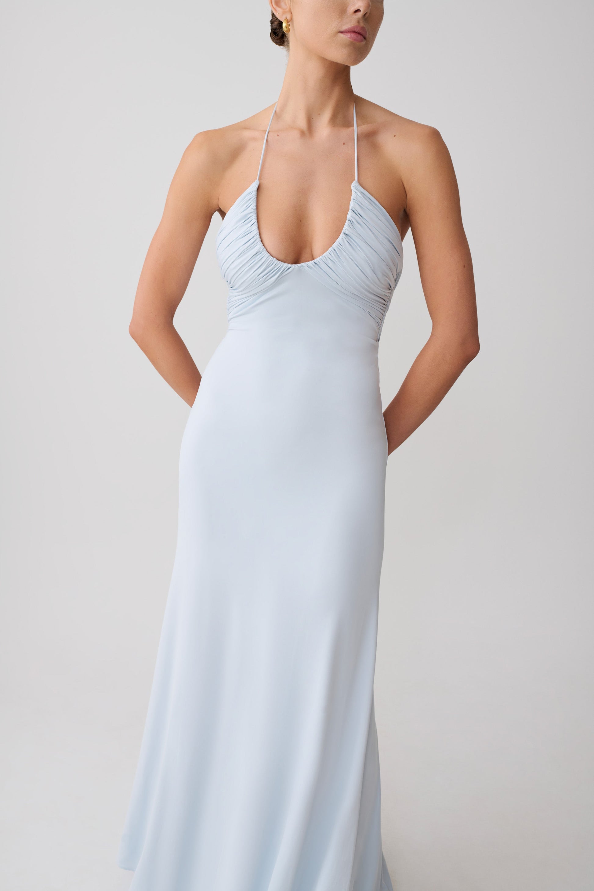 Maely Gathered Slinky Maxi Dress - Pale Blue #6