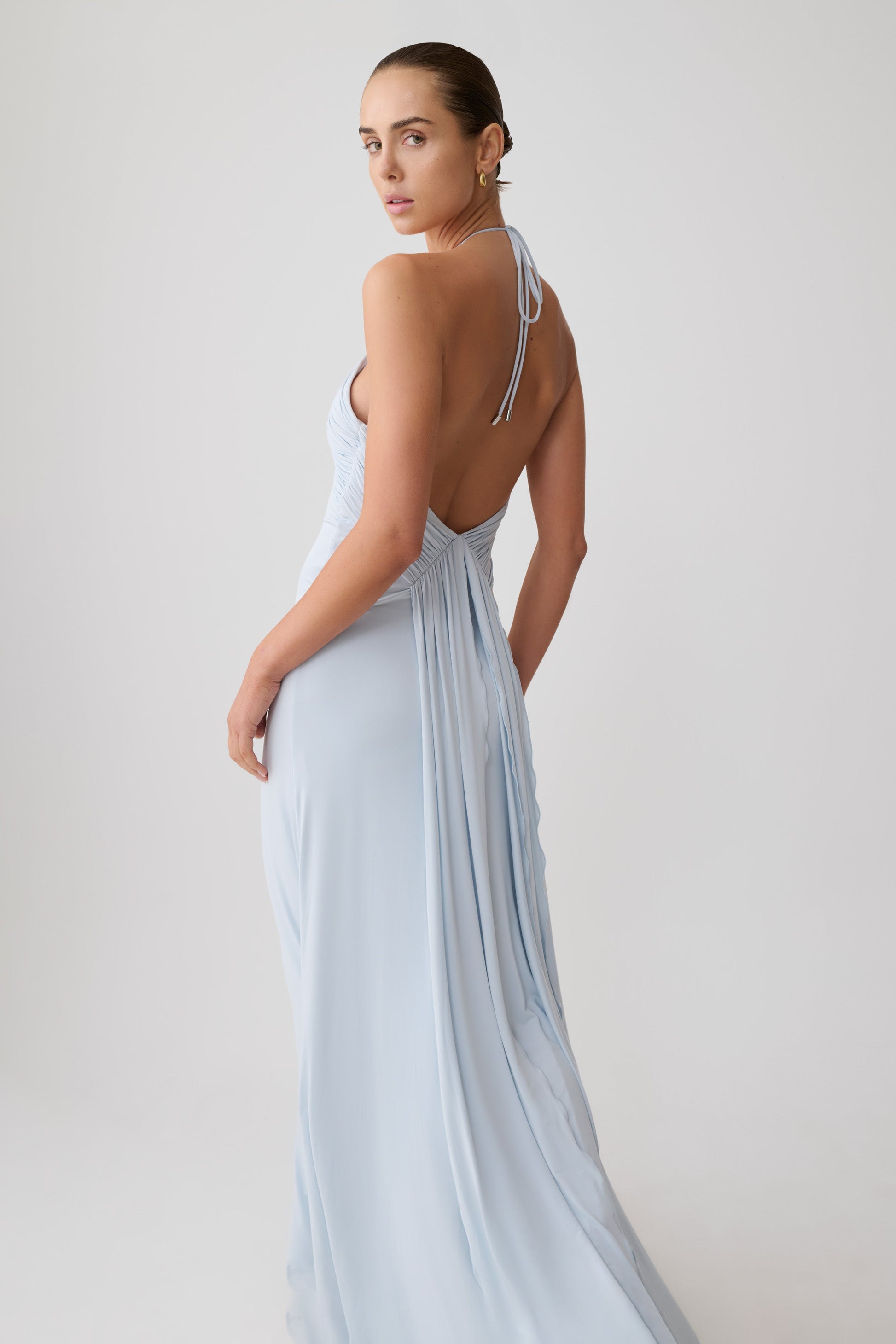 Maely Gathered Slinky Maxi Dress - Pale Blue #3