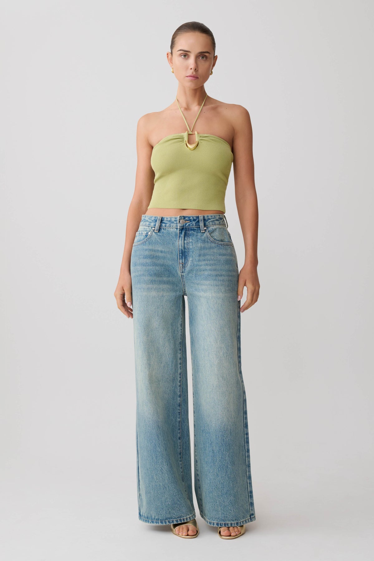 Dimitri Knit Halter Top With Hardware - Light Olive #5