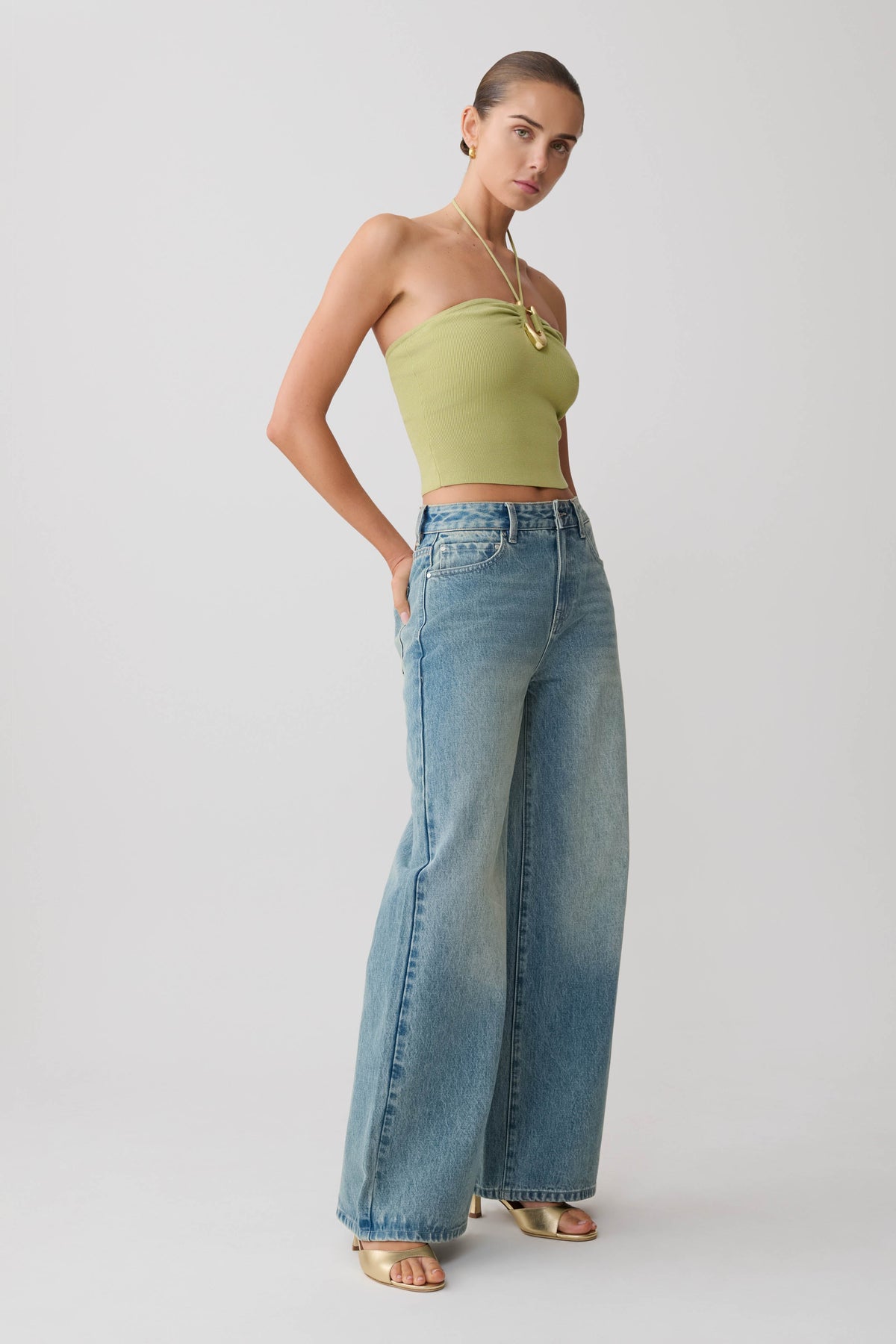 Dimitri Knit Halter Top With Hardware - Light Olive #4