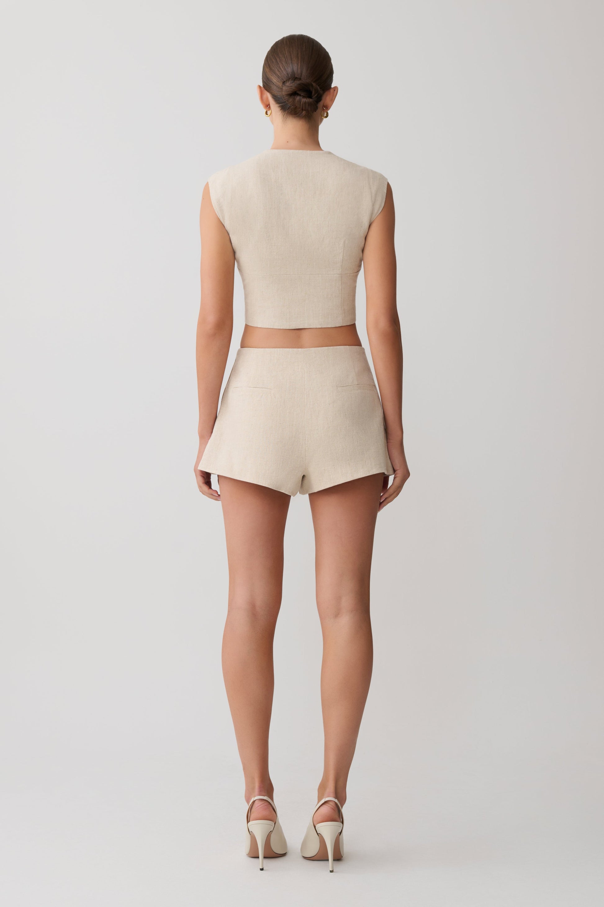 Anahita Linen Front Bows Short Sleeve Top - Natural #5