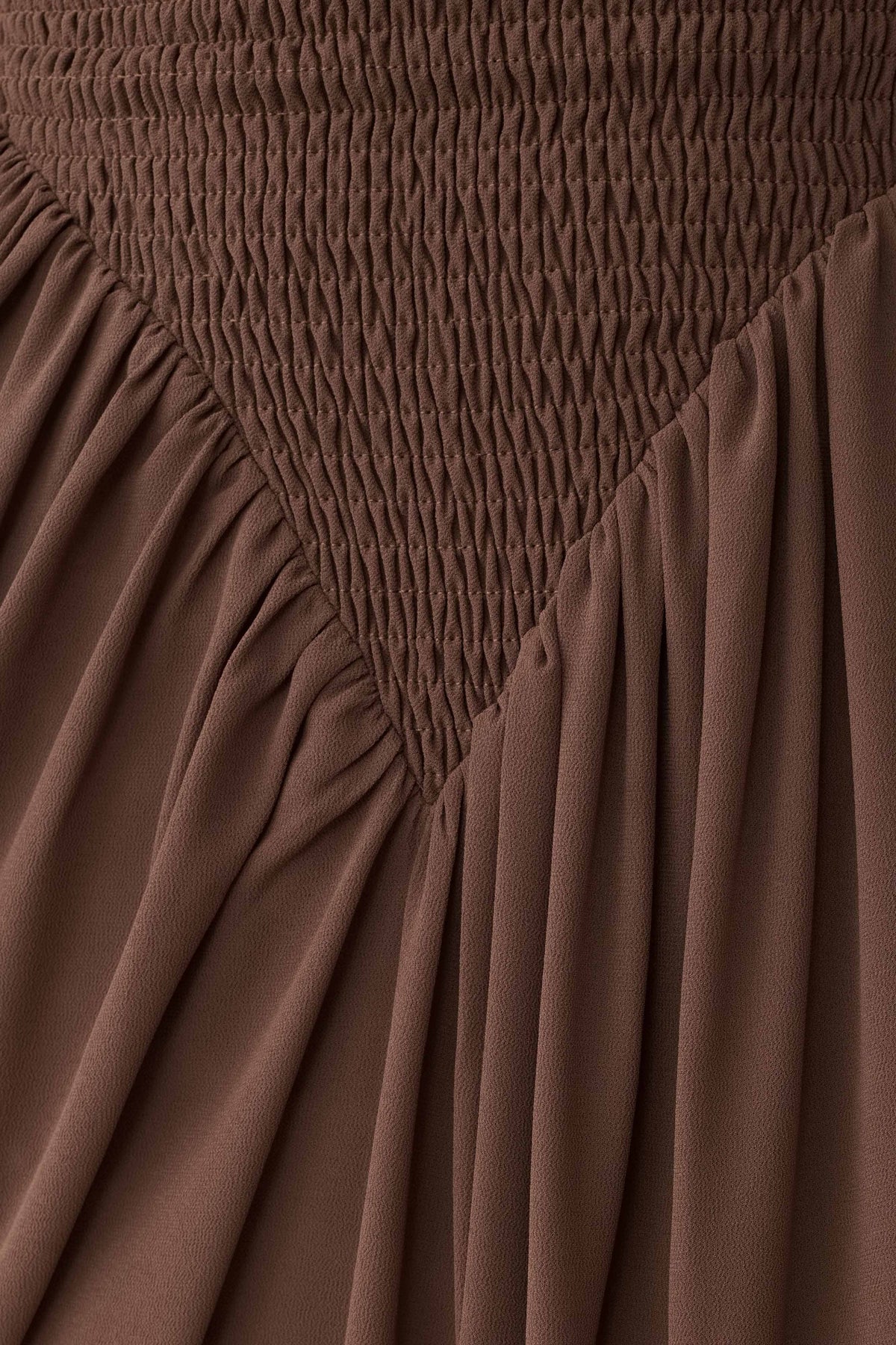 Nola Shirred Asymmetric Midi Dress - Mocha