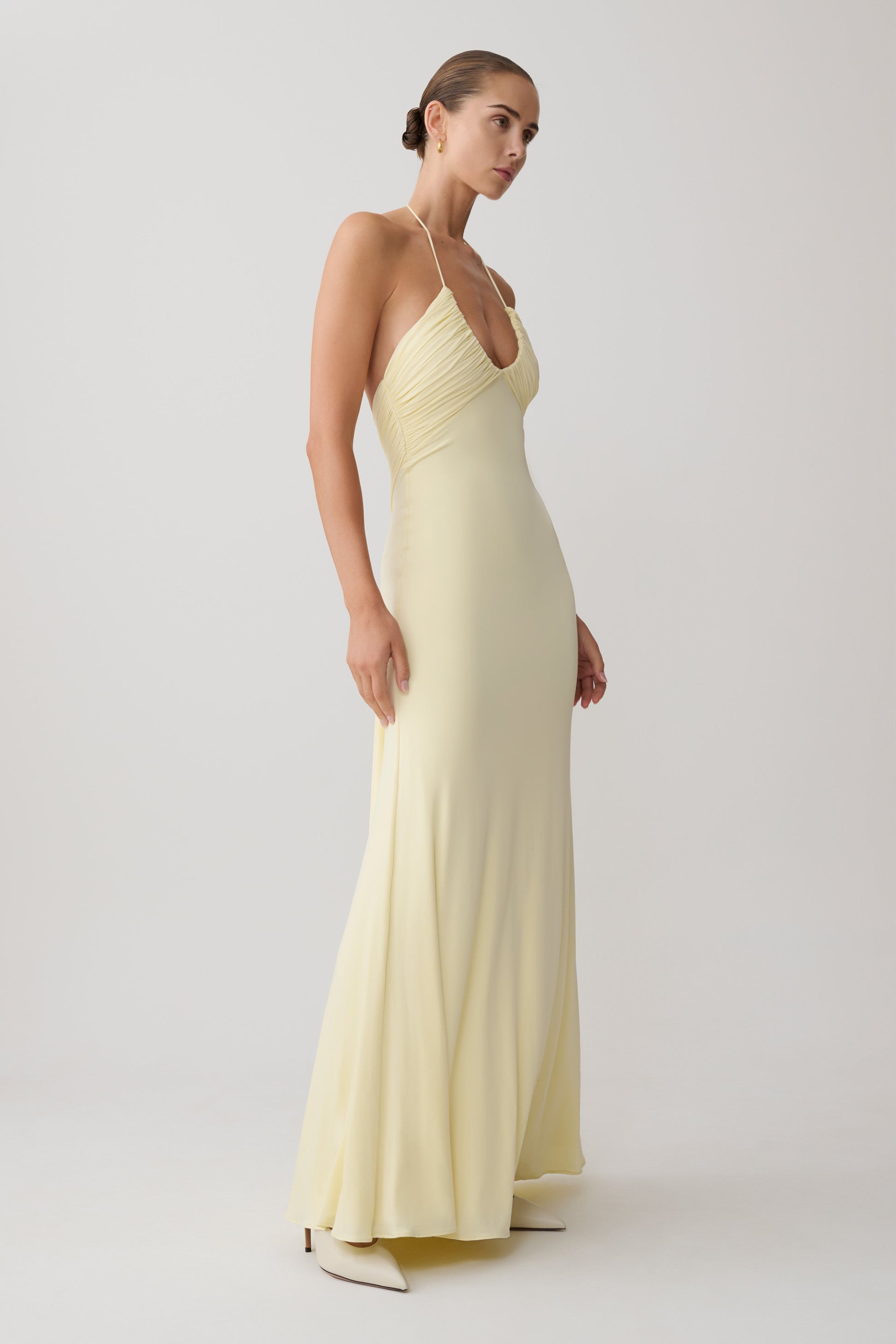 Maely Gathered Slinky Maxi Dress - Lemon #4