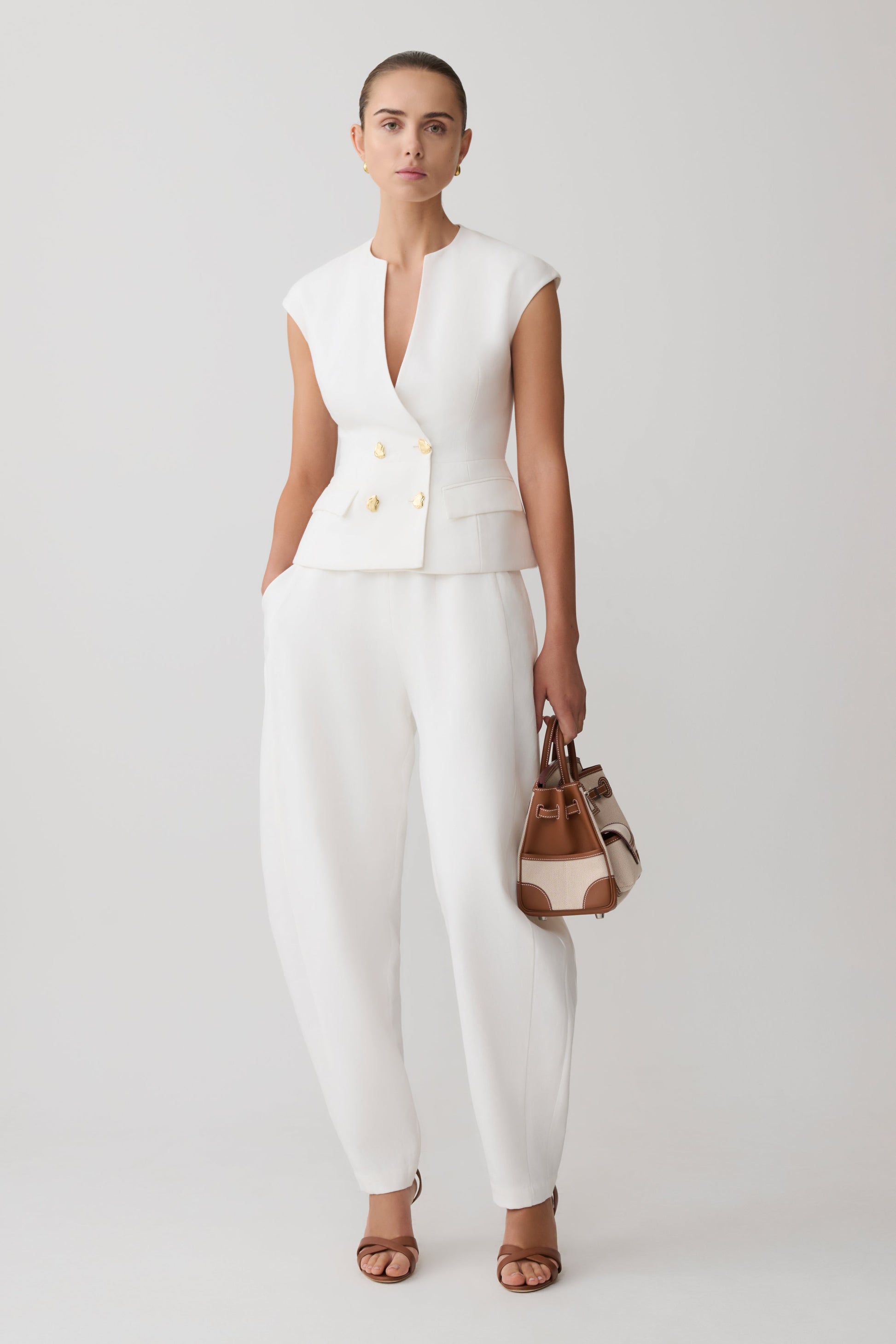 Oriana Linen Button Vest - White #8