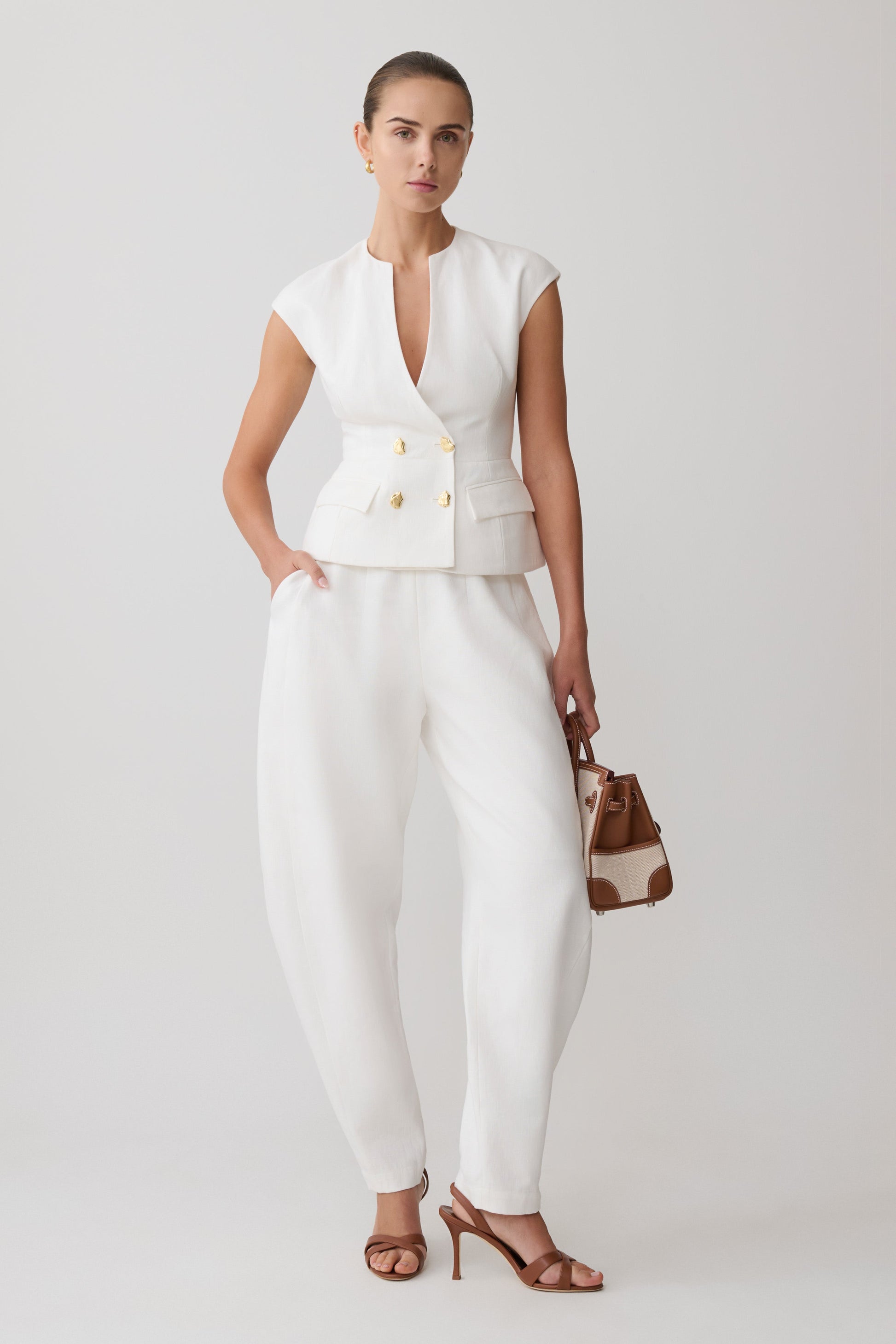 Oriana Linen Oversize Pants - White #4