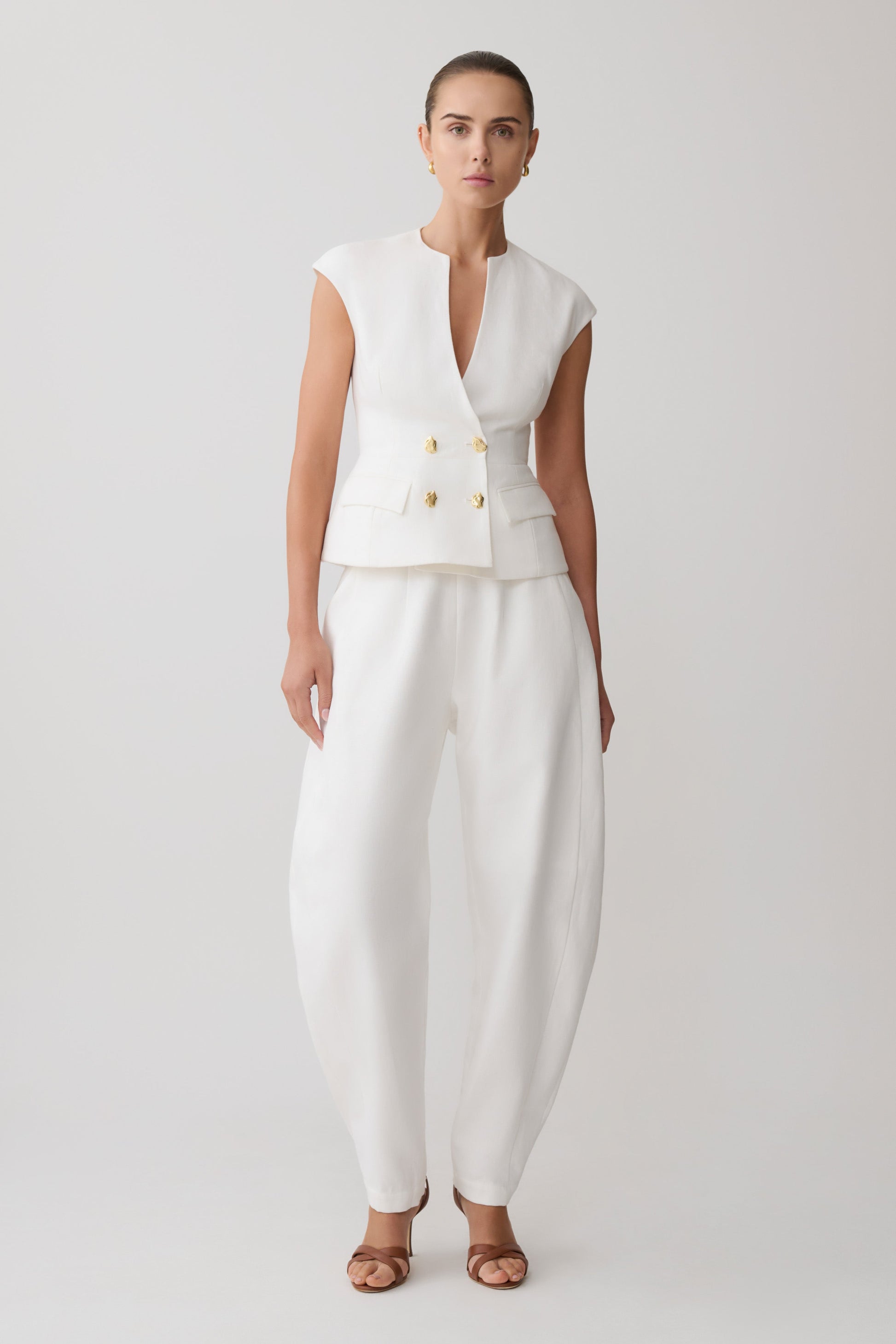 Oriana Linen Button Vest - White #6