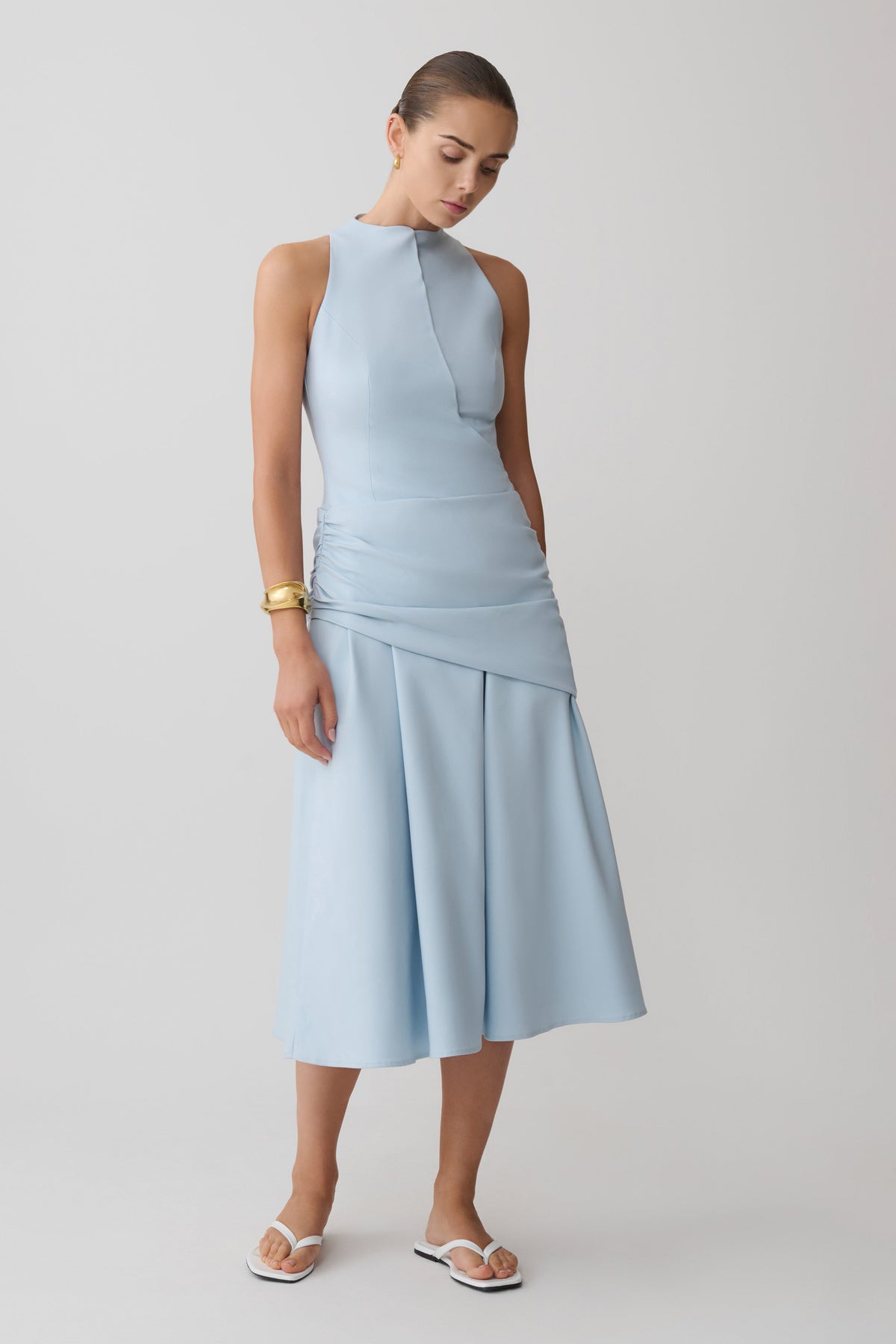 Emily Wrapped Waist Midi Dress - Sky Blue #4