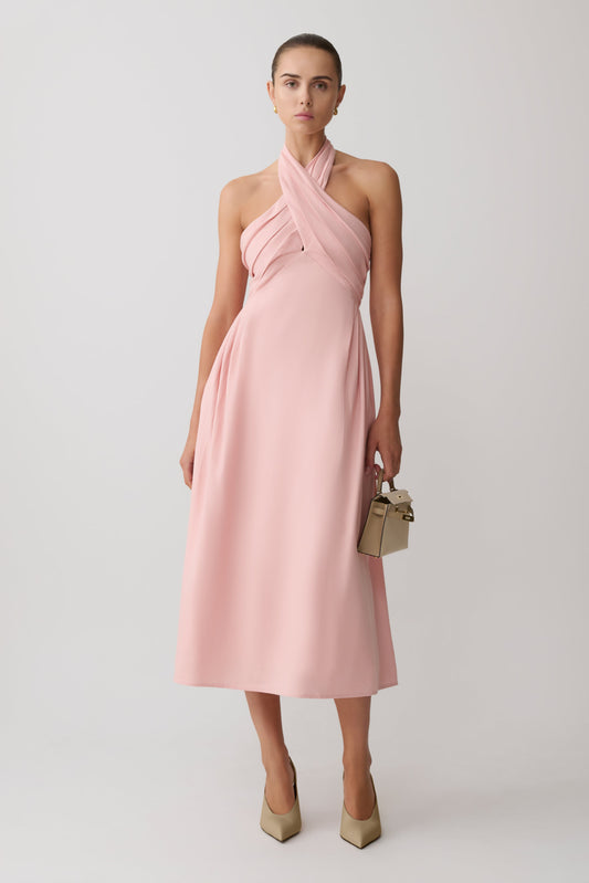 Rosie Linen Halter Midi Dress - Pink