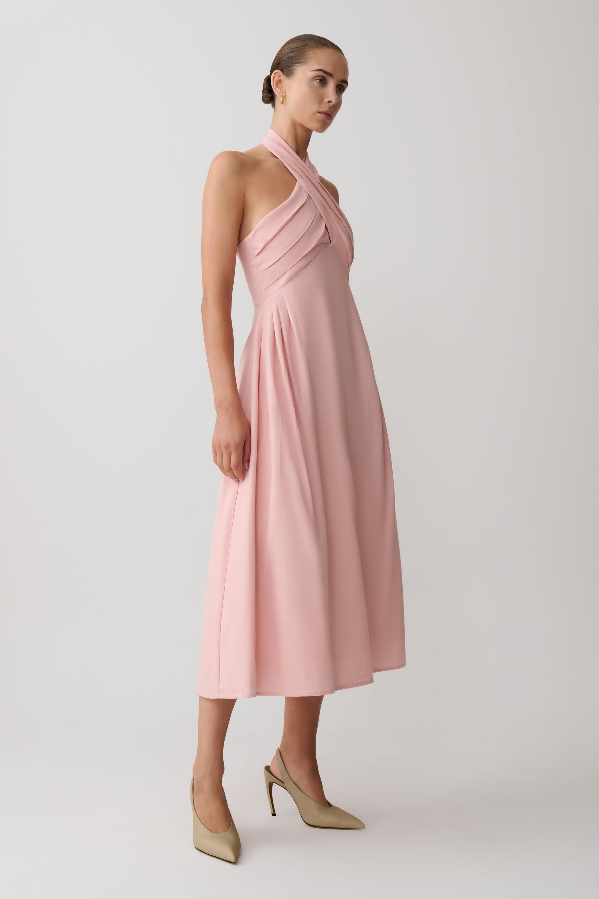 Rosie Linen Halter Midi Dress - Pink #4