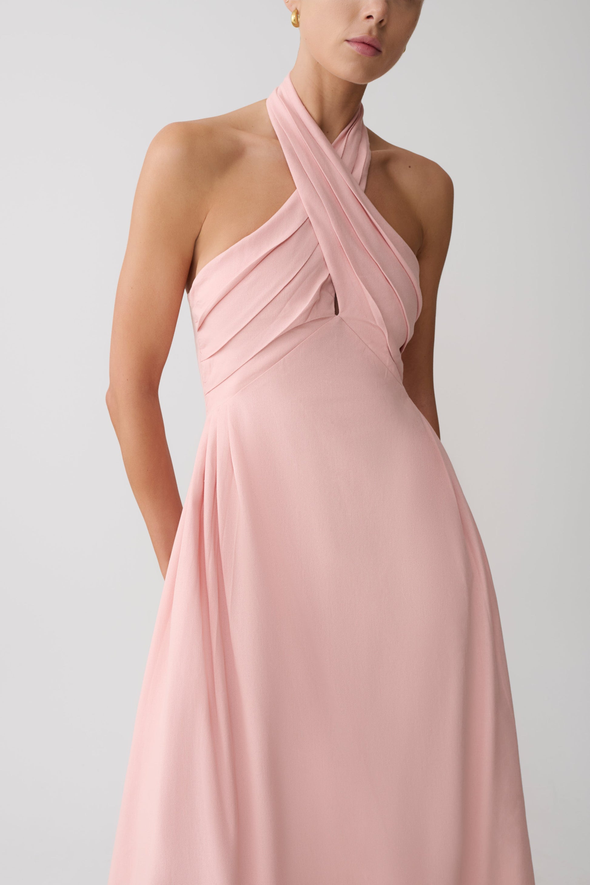 Rosie Linen Halter Midi Dress - Pink #3