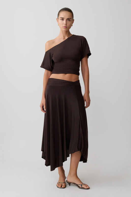 Luu Slinky Midi Skirt - Dark Chocolate